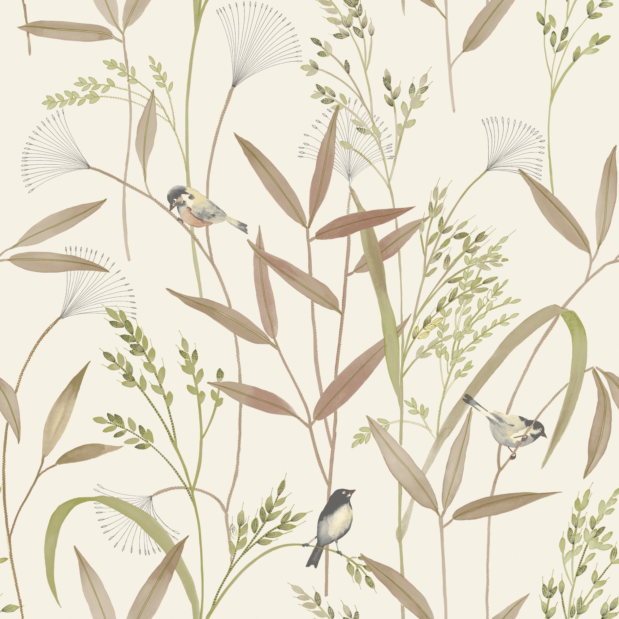 Branched Leaves All-over Wallpaper in beige color - pattern number INA83502 - by Grandeco in the Inia collection