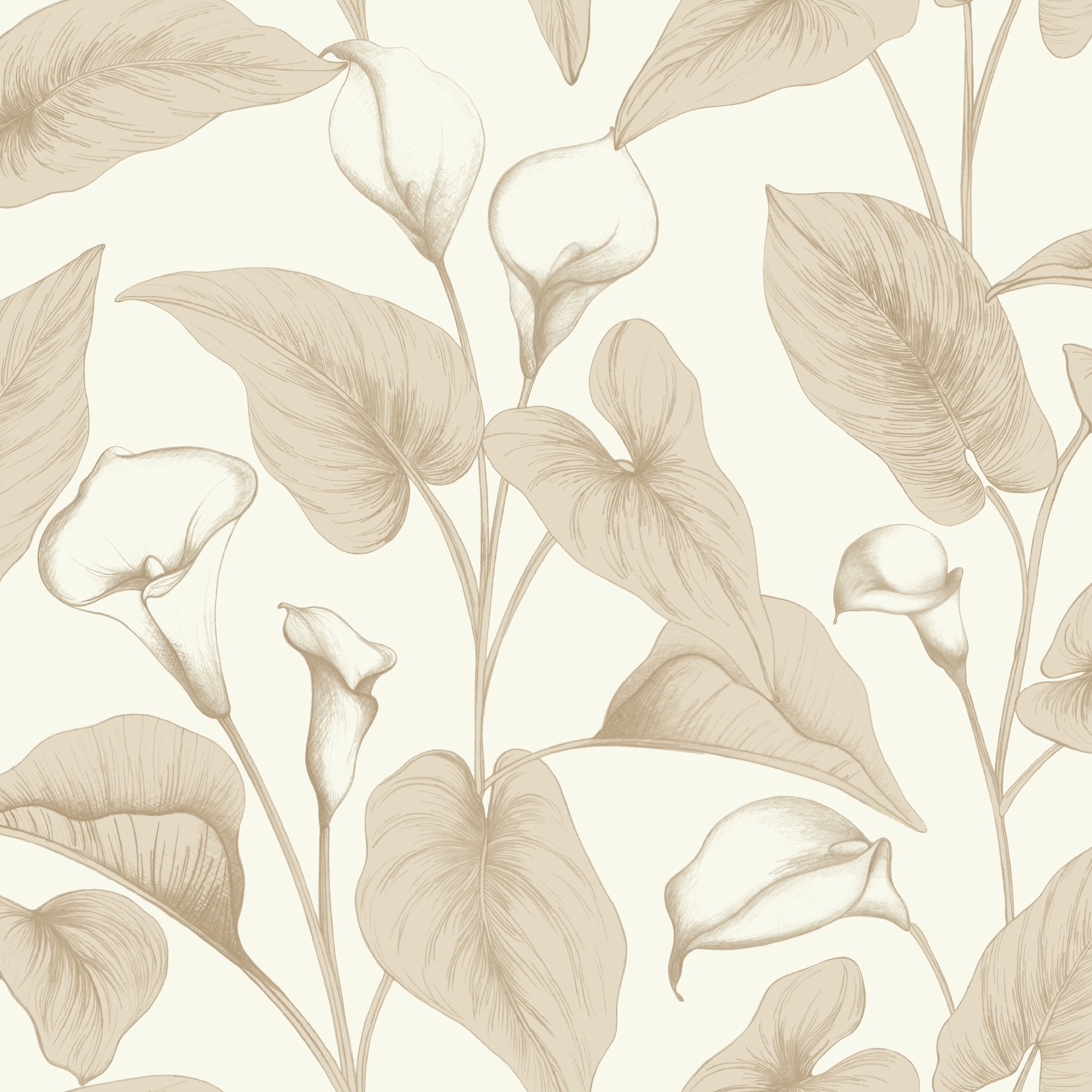 Branched Leaves All-over Wallpaper in beige color - pattern number INA83602 - by Grandeco in the Inia collection