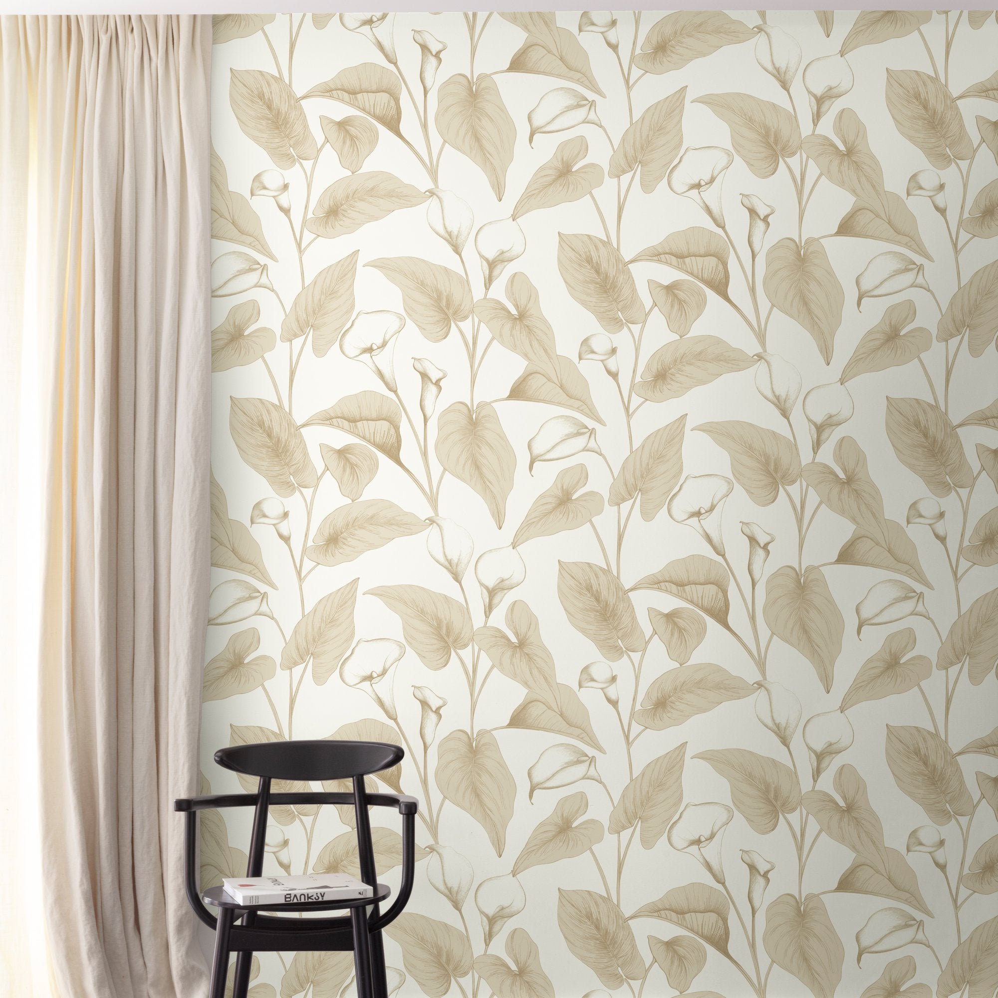 Branched Leaves All-over Wallpaper in beige color - pattern number INA83602 - by Grandeco in the Inia collection