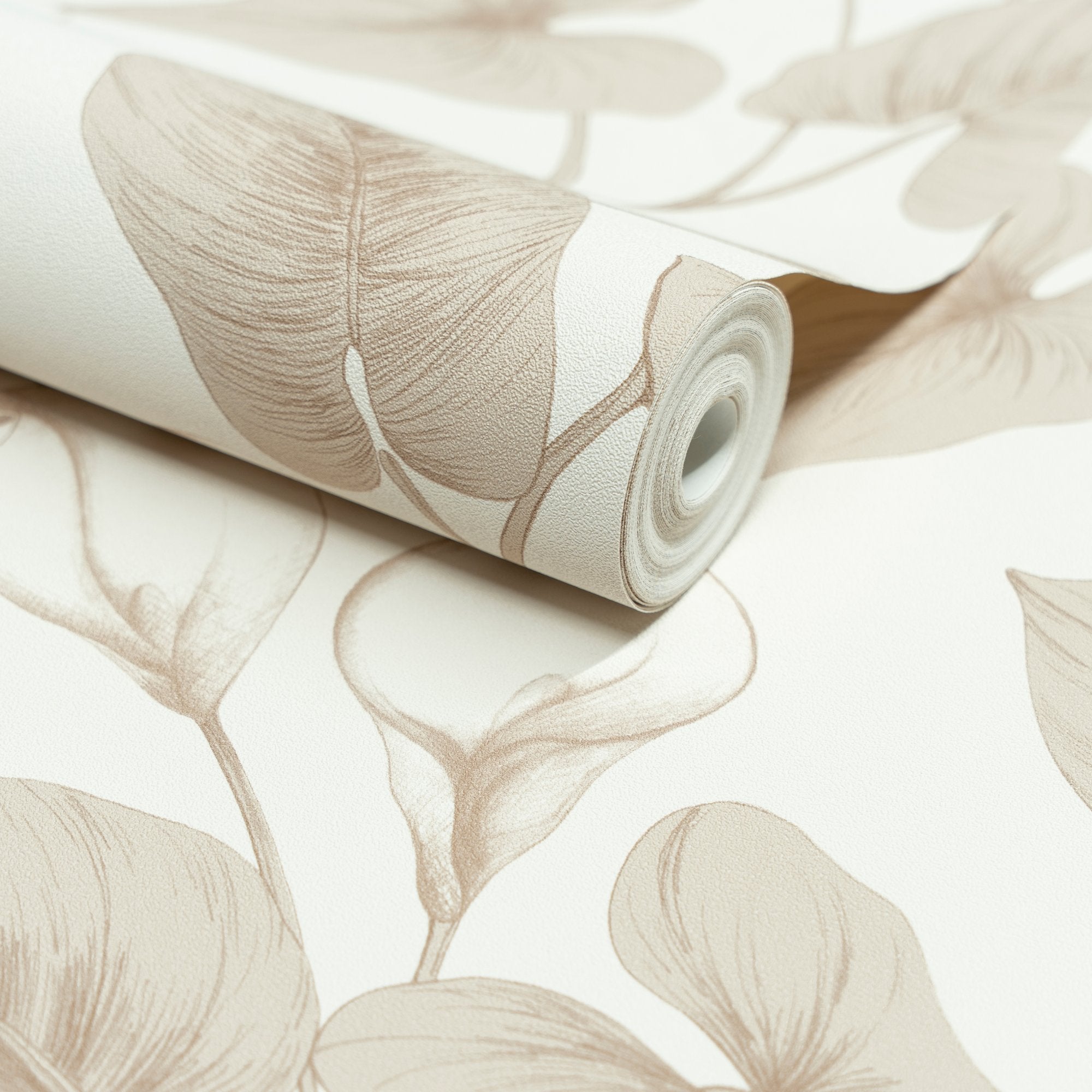 Branched Leaves All-over Wallpaper in beige color - pattern number INA83602 - by Grandeco in the Inia collection