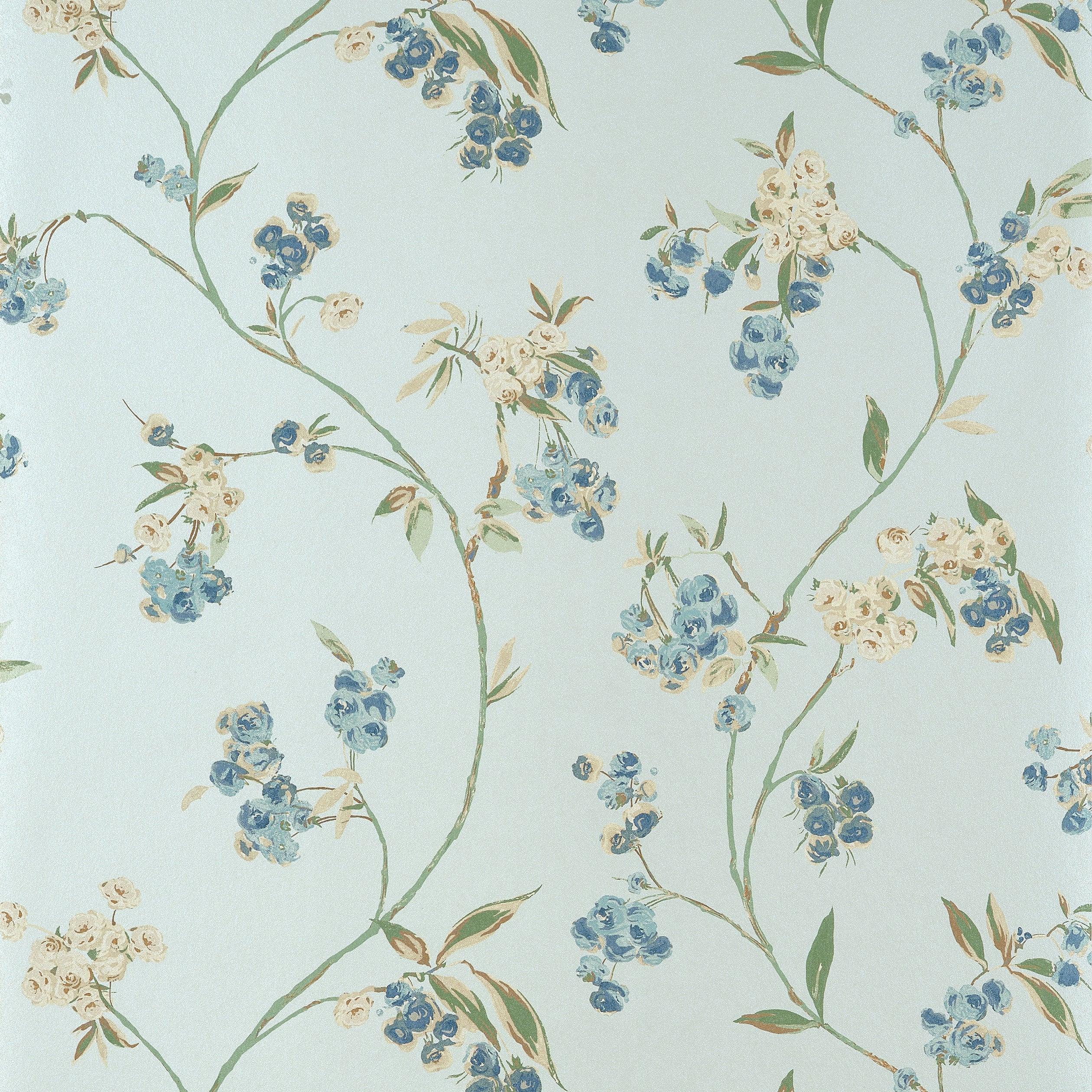 Edo Bloom wallpaper in blue on pearl color - pattern number AT16153 - by Anna French in the Belvedere collection