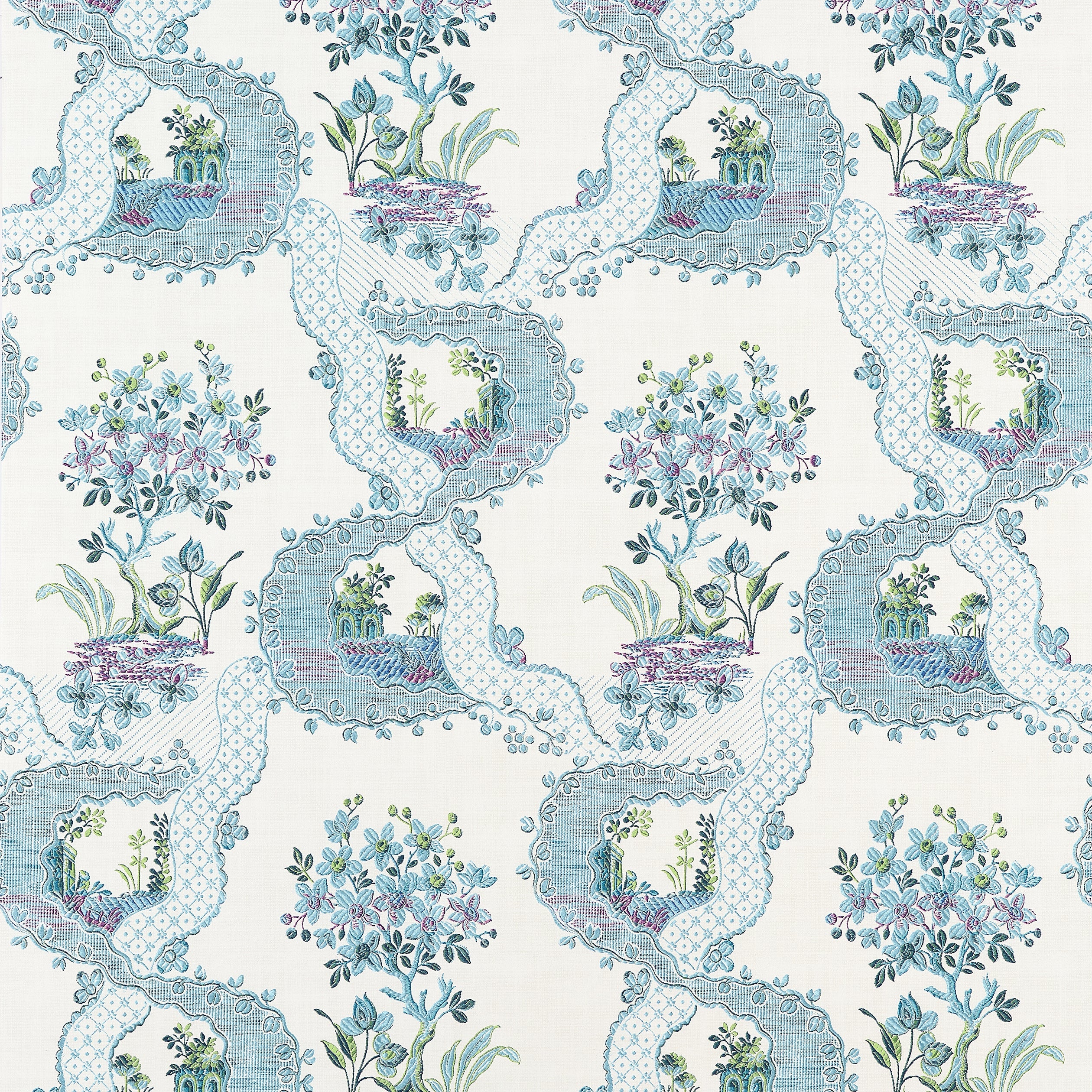 Antoinette fabric in blue and plum color - pattern number AT16157 - by Anna French in the Belvedere collection