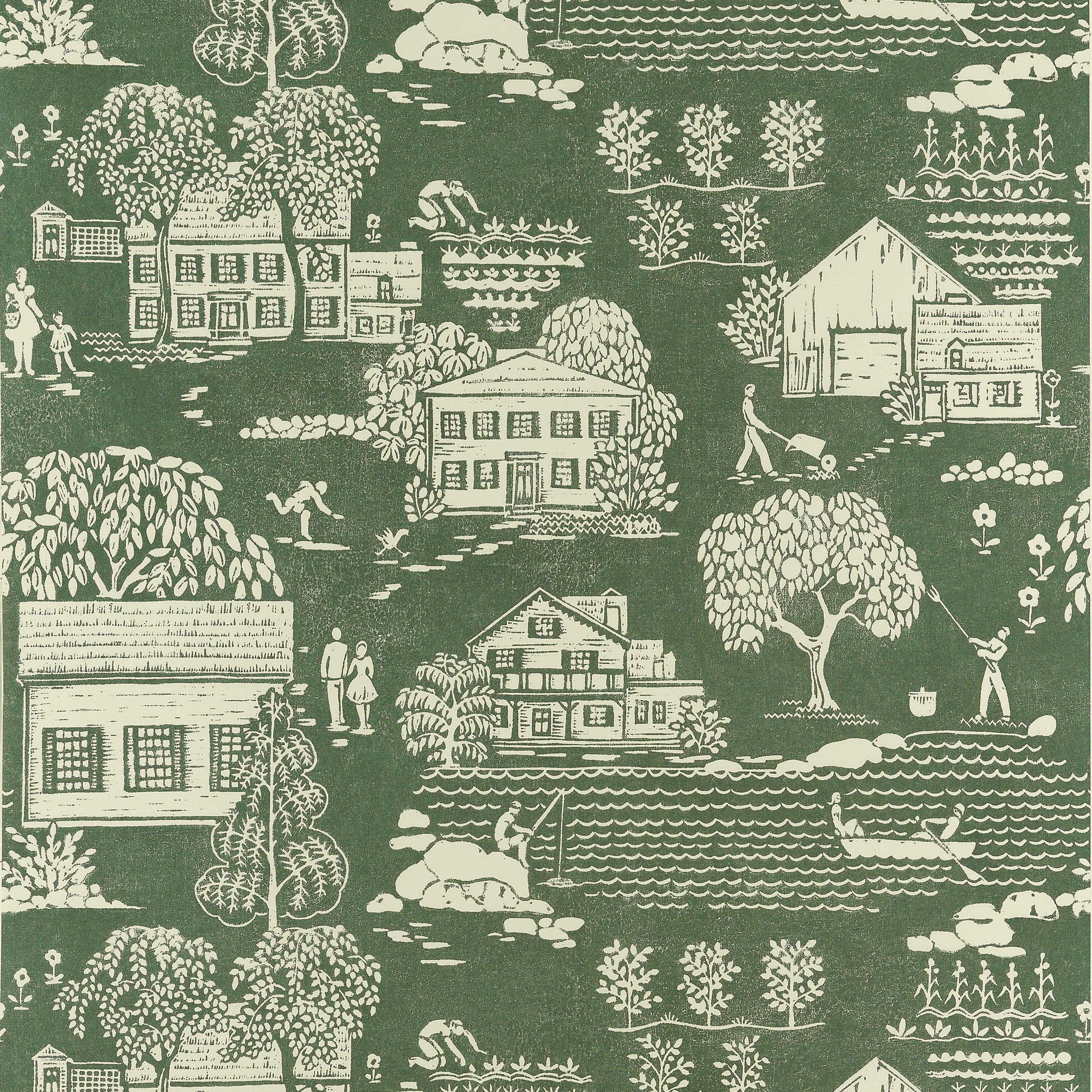 Farmingdale wallpaper in green color - pattern number AT16164 - by Anna French in the Belvedere collection