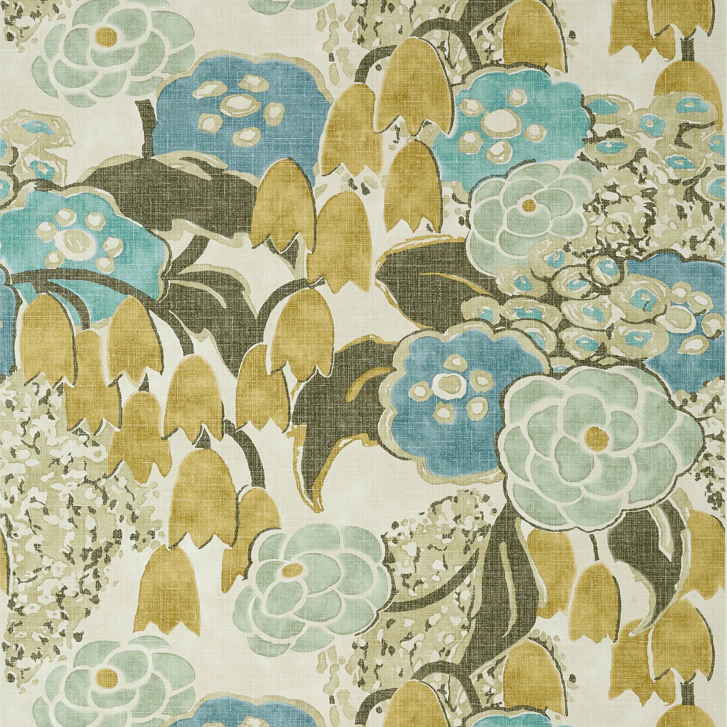 Laura fabric in sage and gold color - pattern number AT23102 - by Anna French in the Willow Tree collection