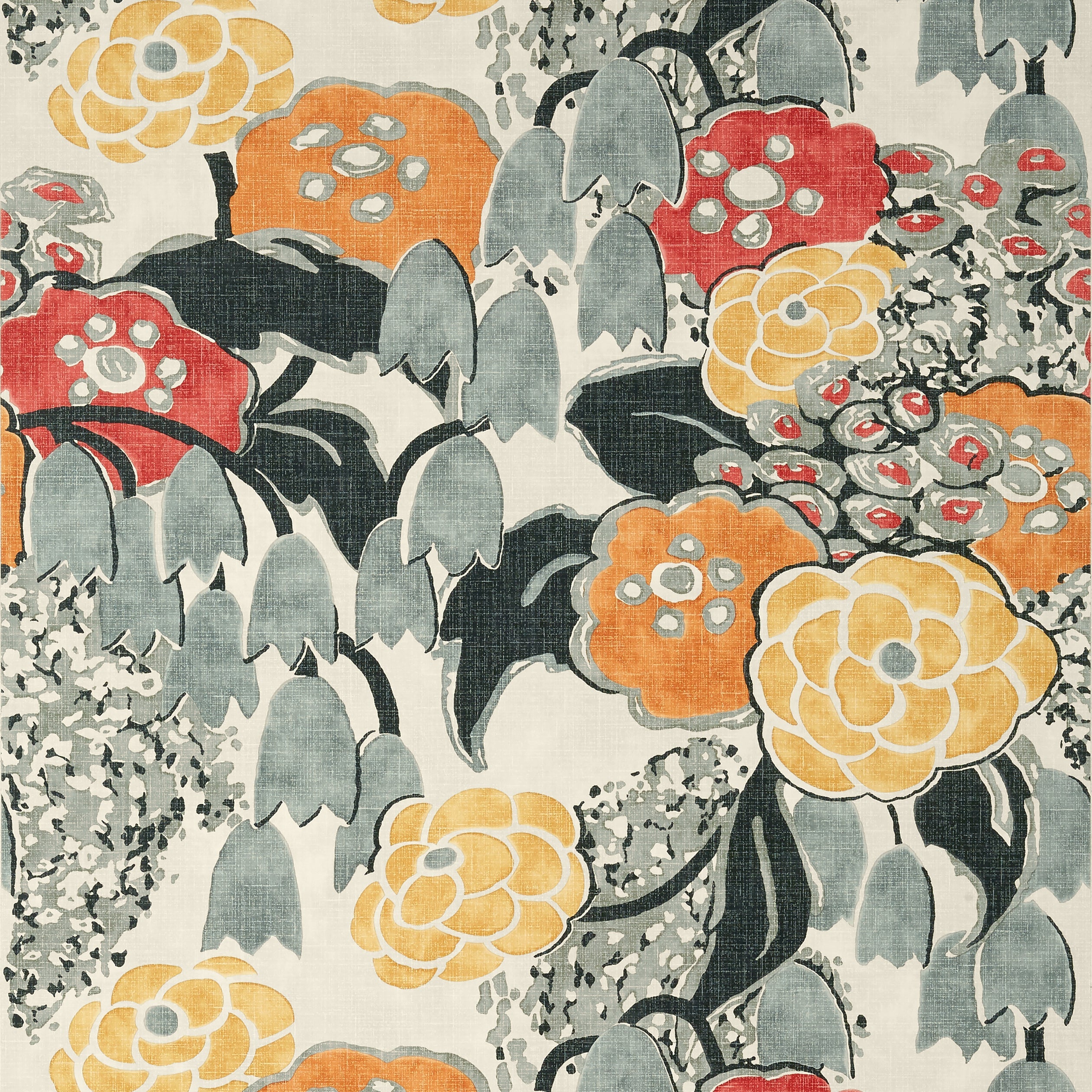 Laura fabric in coral and black color - pattern number AT23103 - by Anna French in the Willow Tree collection