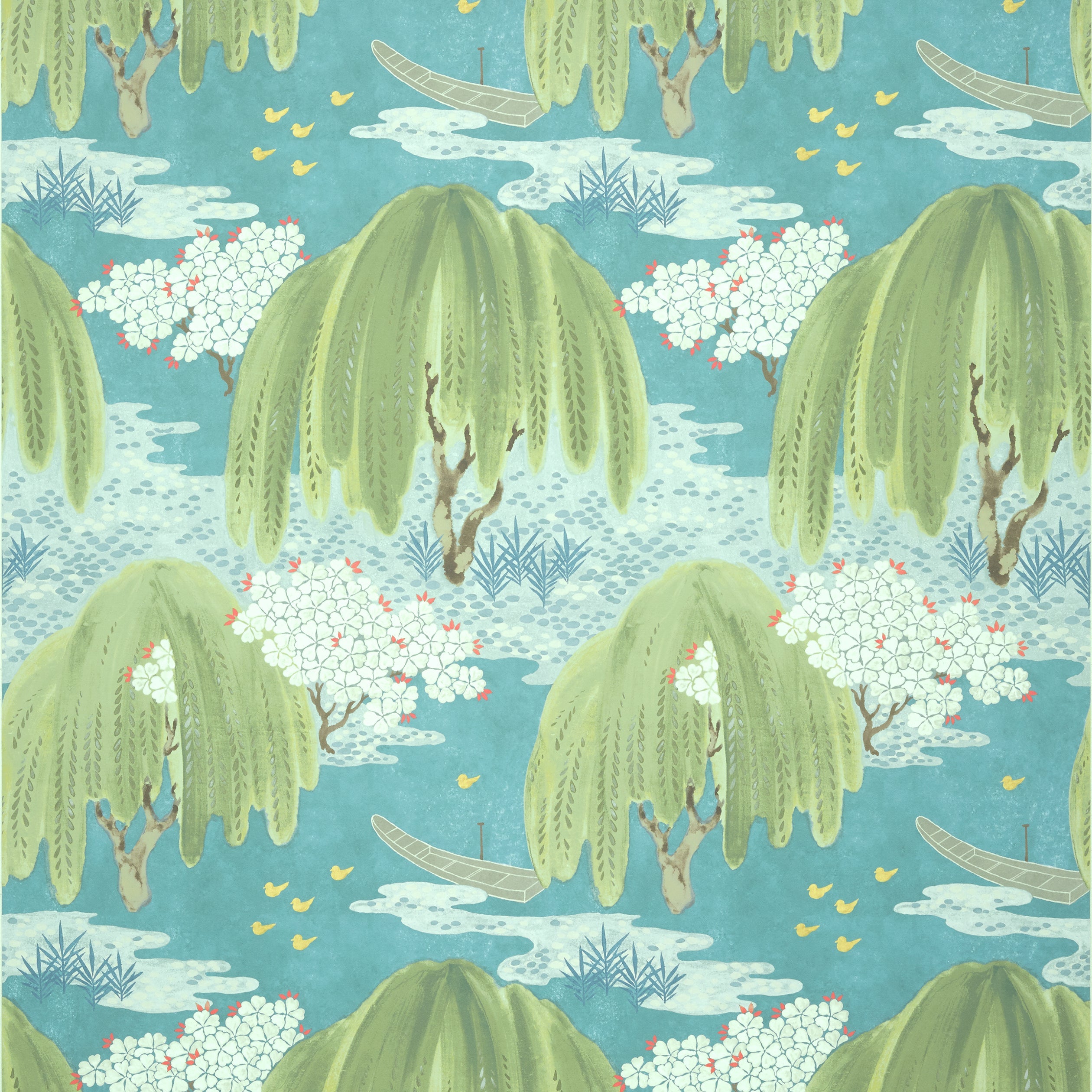 Willow Tree fabric in turquoise color - pattern number AT23109 - by Anna French in the Willow Tree collection