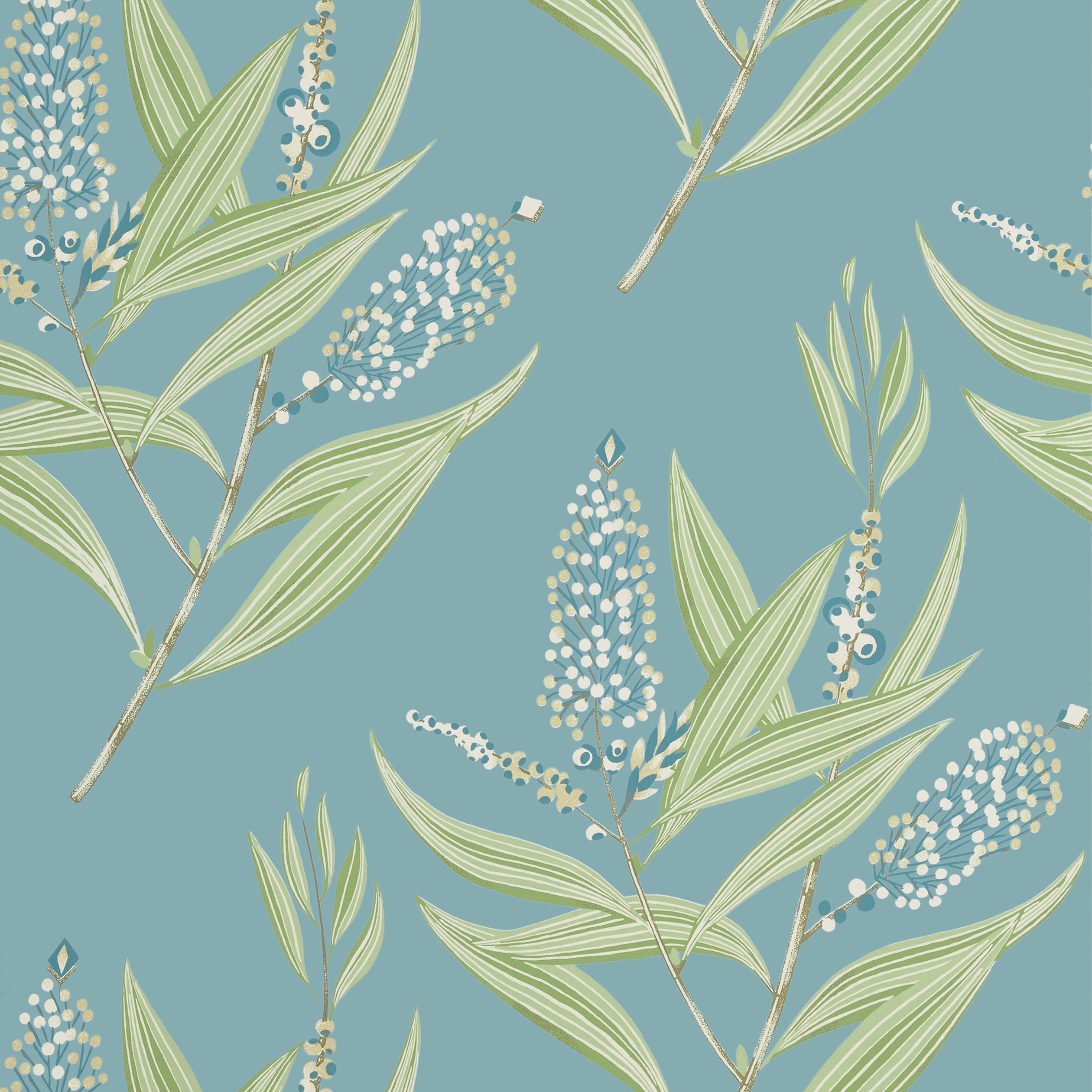 Winter Bud wallpaper in teal color - pattern number AT23136 - by Anna French in the Willow Tree collection