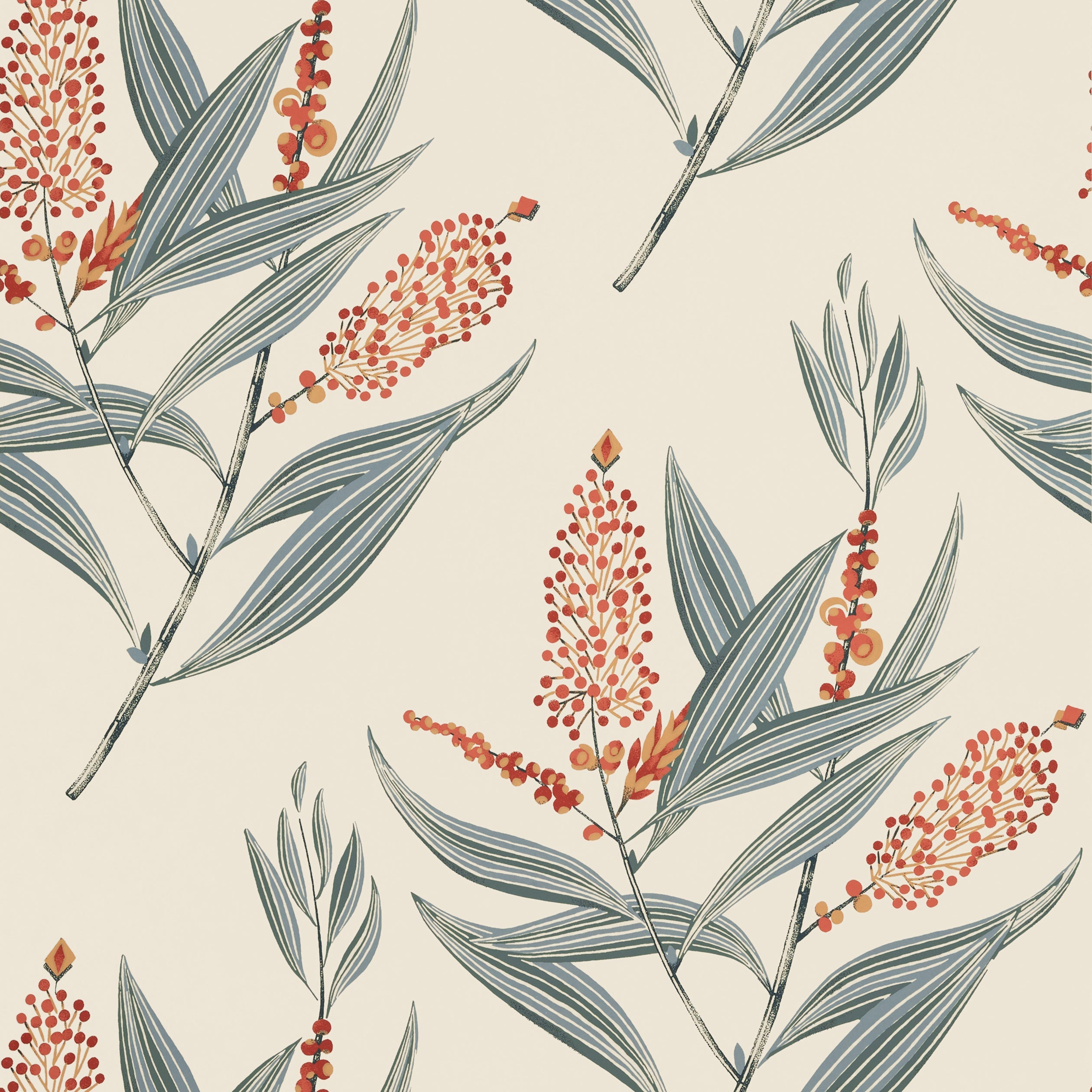 Winter Bud wallpaper in coral color - pattern number AT23137 - by Anna French in the Willow Tree collection
