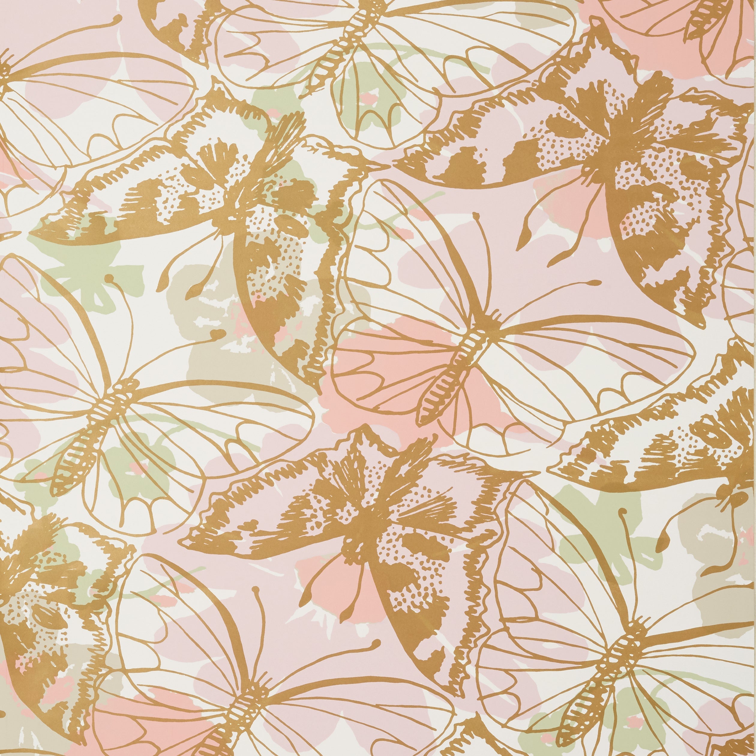 Paxton fabric in metallic gold on blush color - pattern number AT23174 - by Anna French in the Willow Tree collection