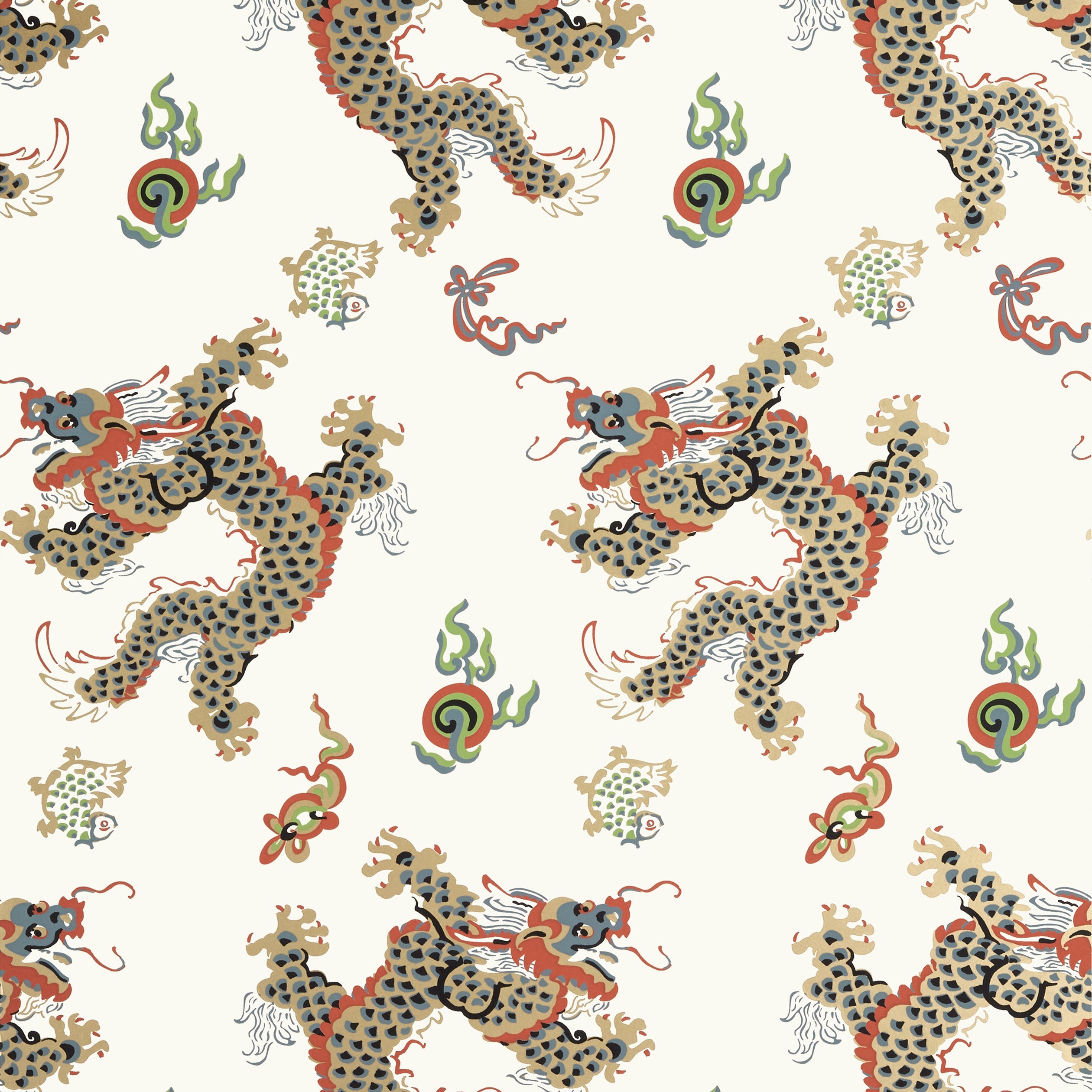 Dragon Dance wallpaper in metallic gold on neutral color - pattern number AT23183 - by Anna French in the Willow Tree collection