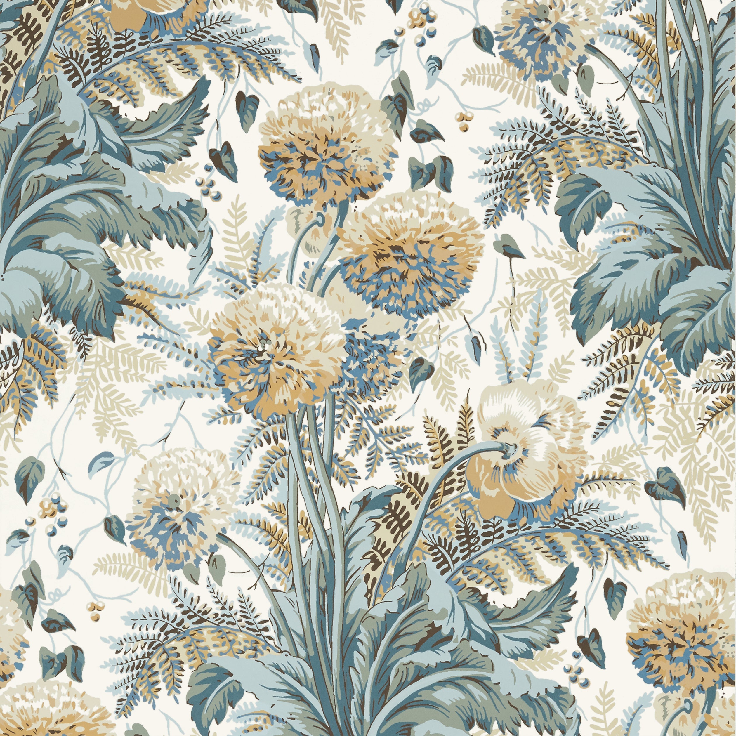 Dahlia fabric in soft gold on cream color - pattern number AT24539 - by Anna French in the Devon collection