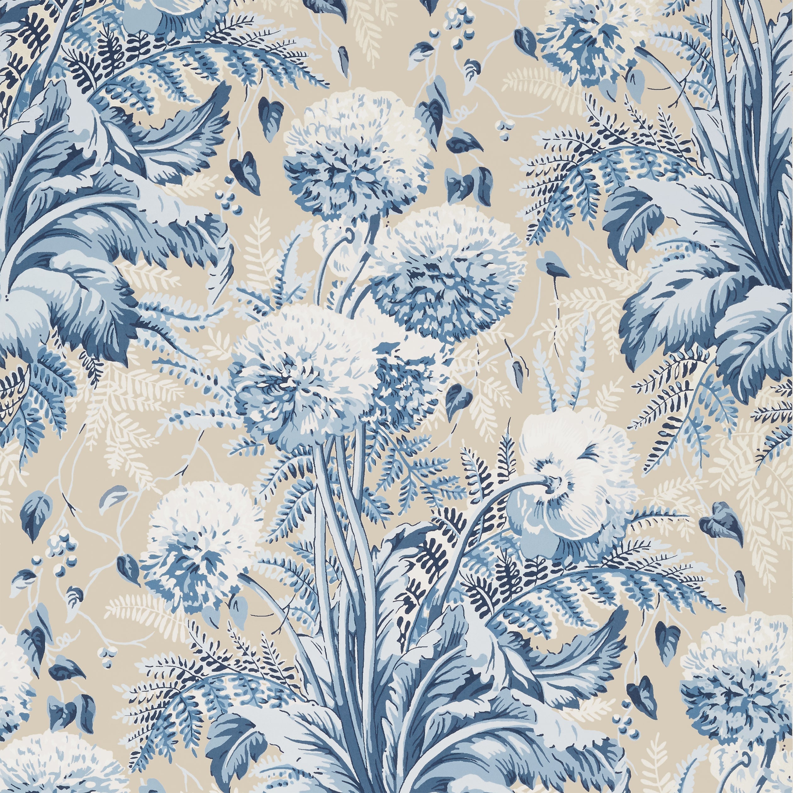 Dahlia fabric in navy on linen color - pattern number AT24540 - by Anna French in the Devon collection