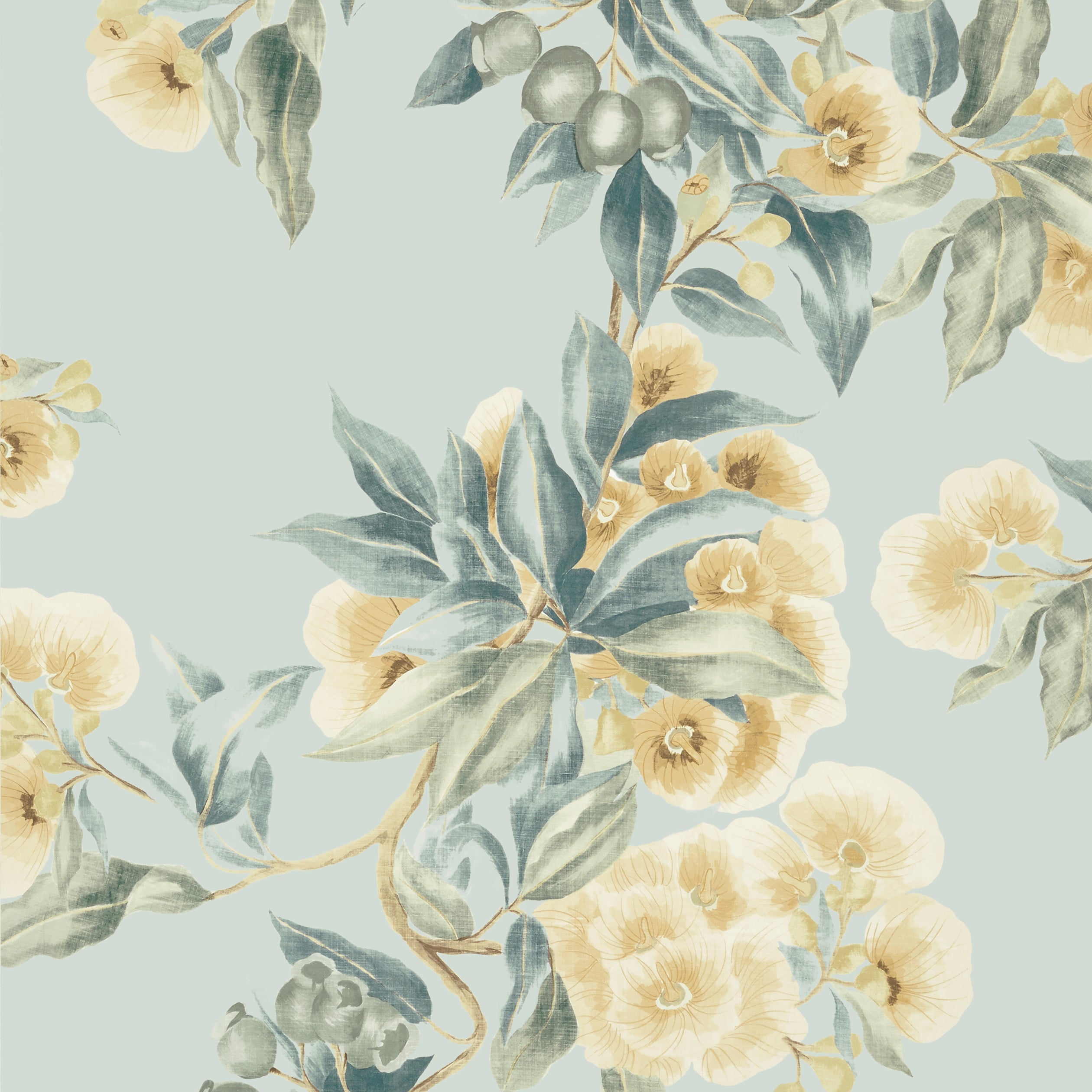 Camellia Garden fabric in soft gold color - pattern number AT24552 - by Anna French in the Devon collection