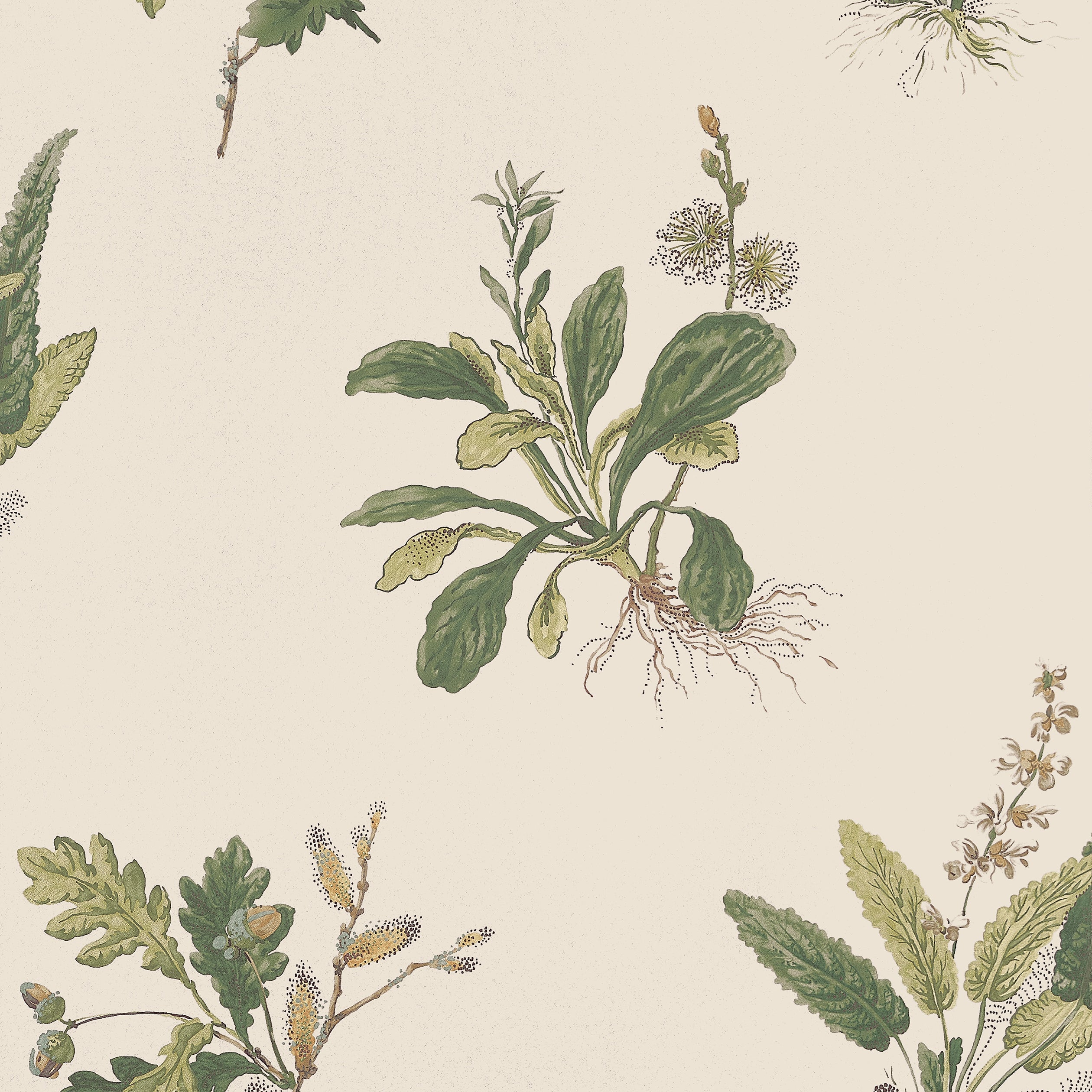 Woodland fabric in green on natural color - pattern number AT57853 - by Anna French in the Bristol collection