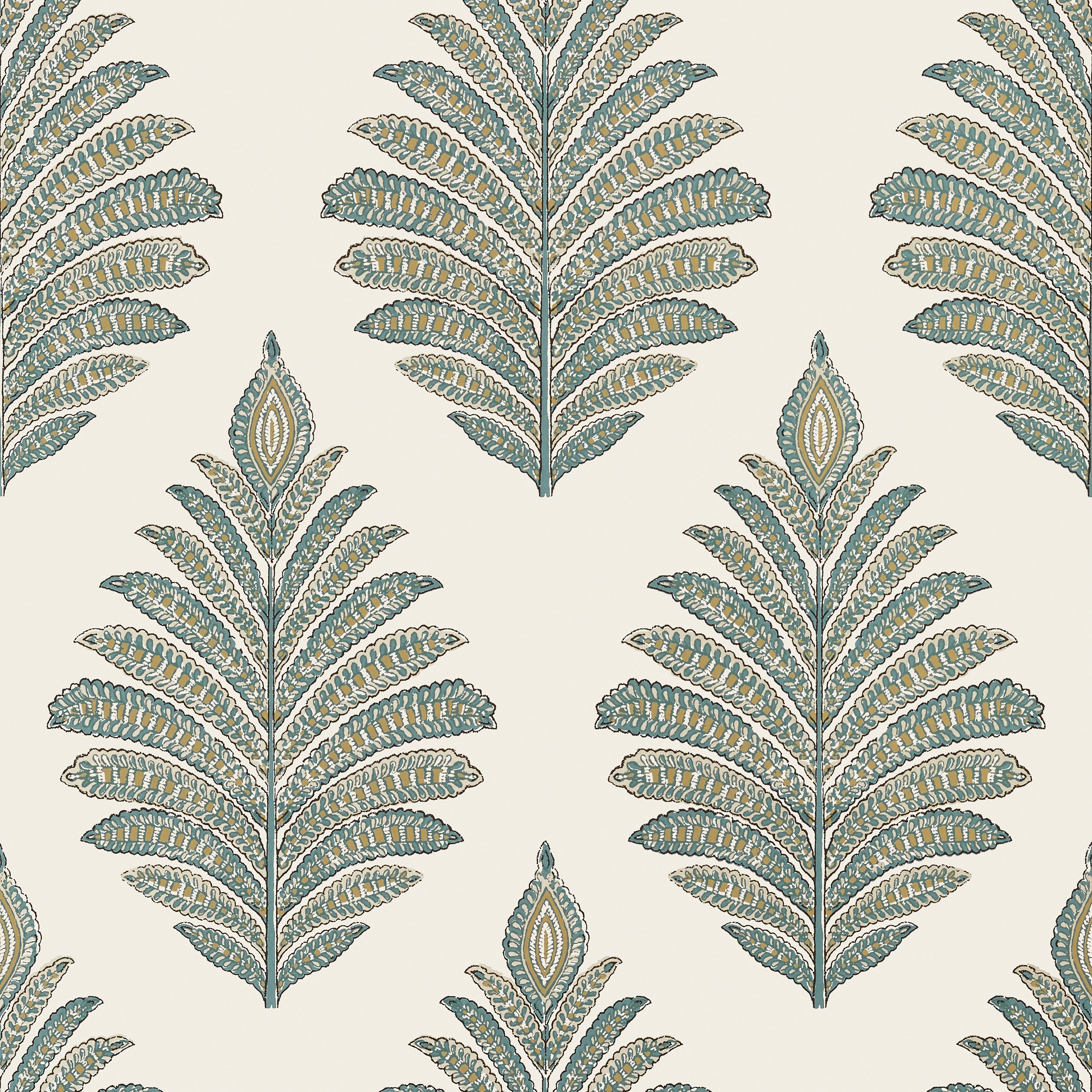 Palampore Leaf fabric in robins egg and beige color - pattern number AT78723 - by Anna French in the Palampore collection