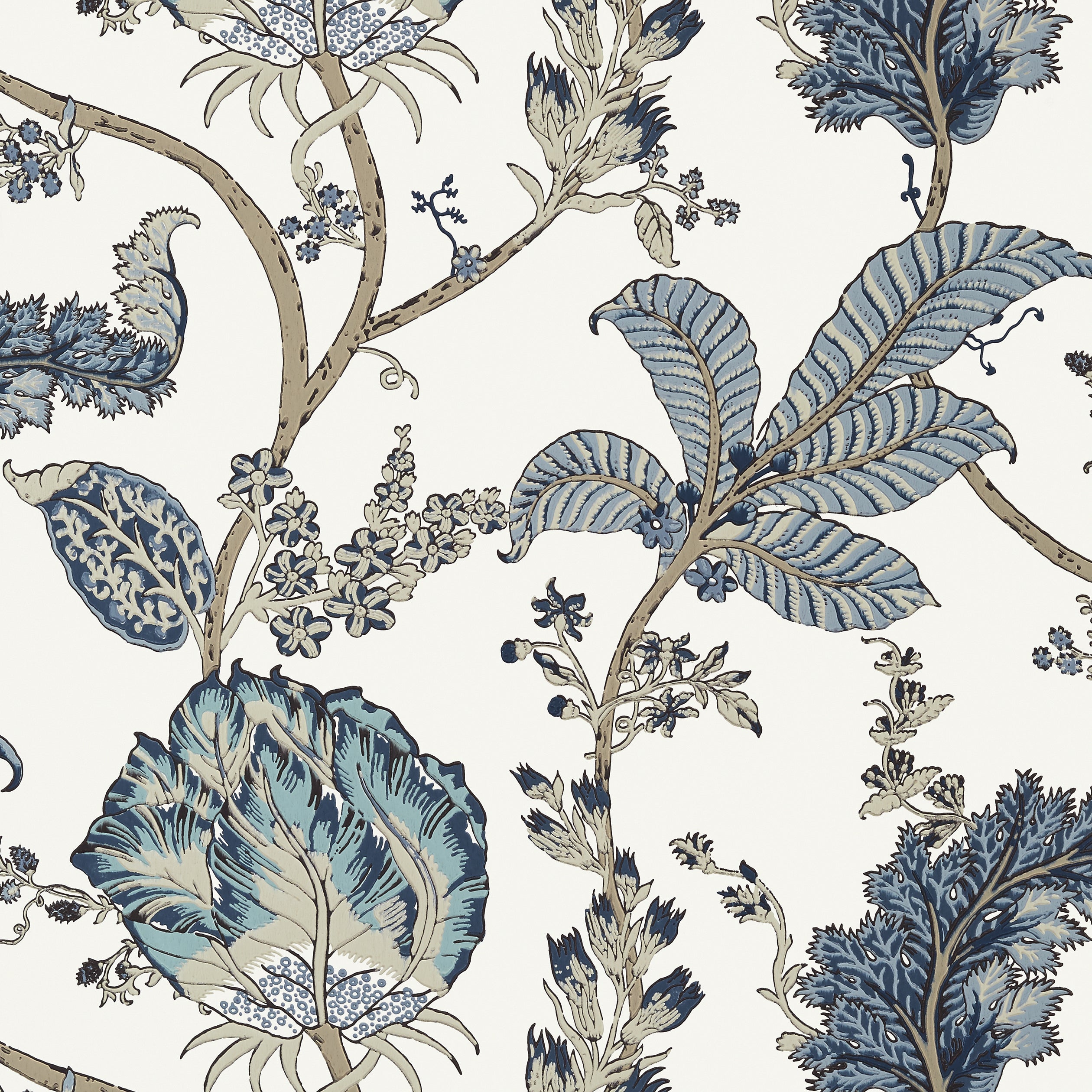 Kalamkari Vine fabric in blue and white color - pattern number AT78738 - by Anna French in the Palampore collection