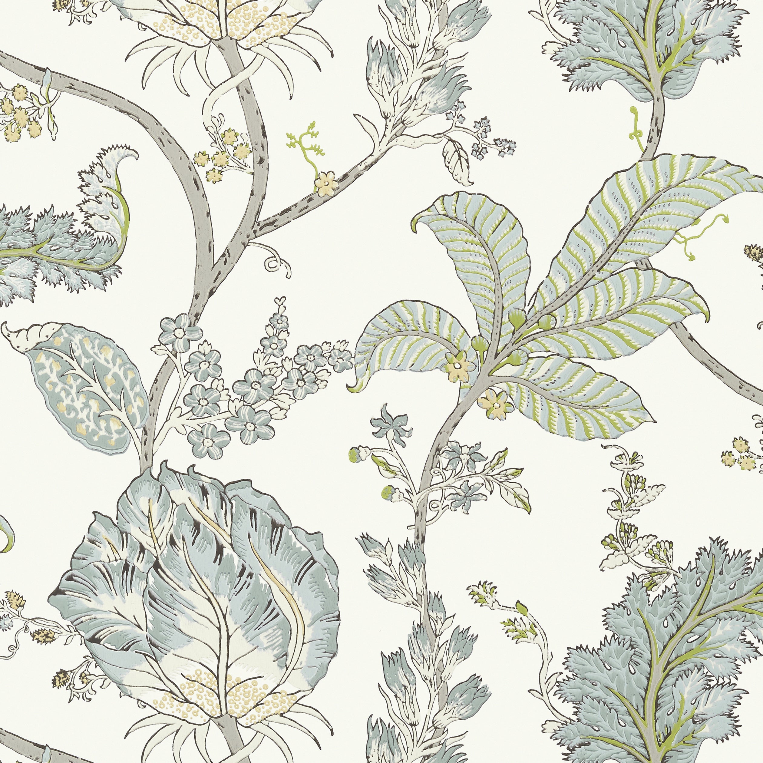 Kalamkari Vine fabric in yellow and aqua color - pattern number AT78740 - by Anna French in the Palampore collection