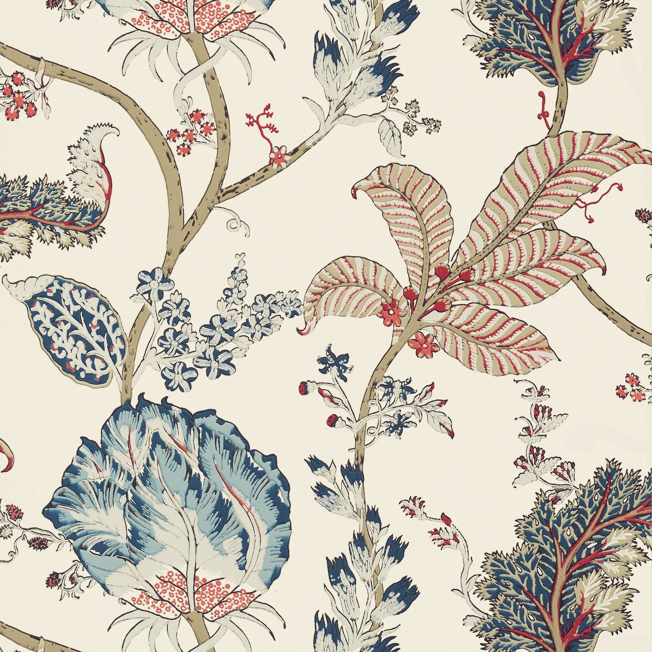 Kalamkari Vine fabric in blue and red color - pattern number AT78742 - by Anna French in the Palampore collection