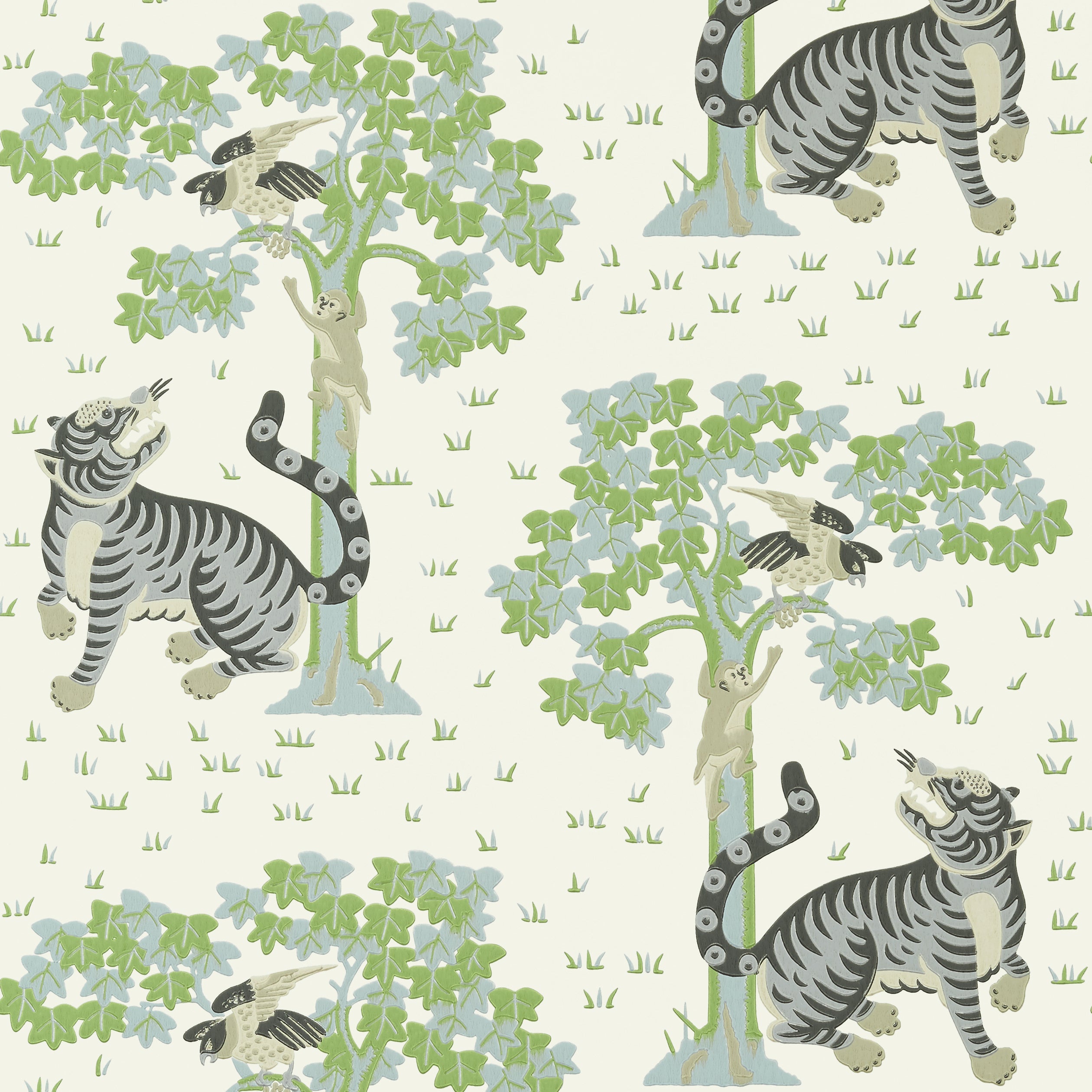 Kahna wallpaper in cream and robins egg color - pattern number AT78781 - by Anna French in the Palampore collection