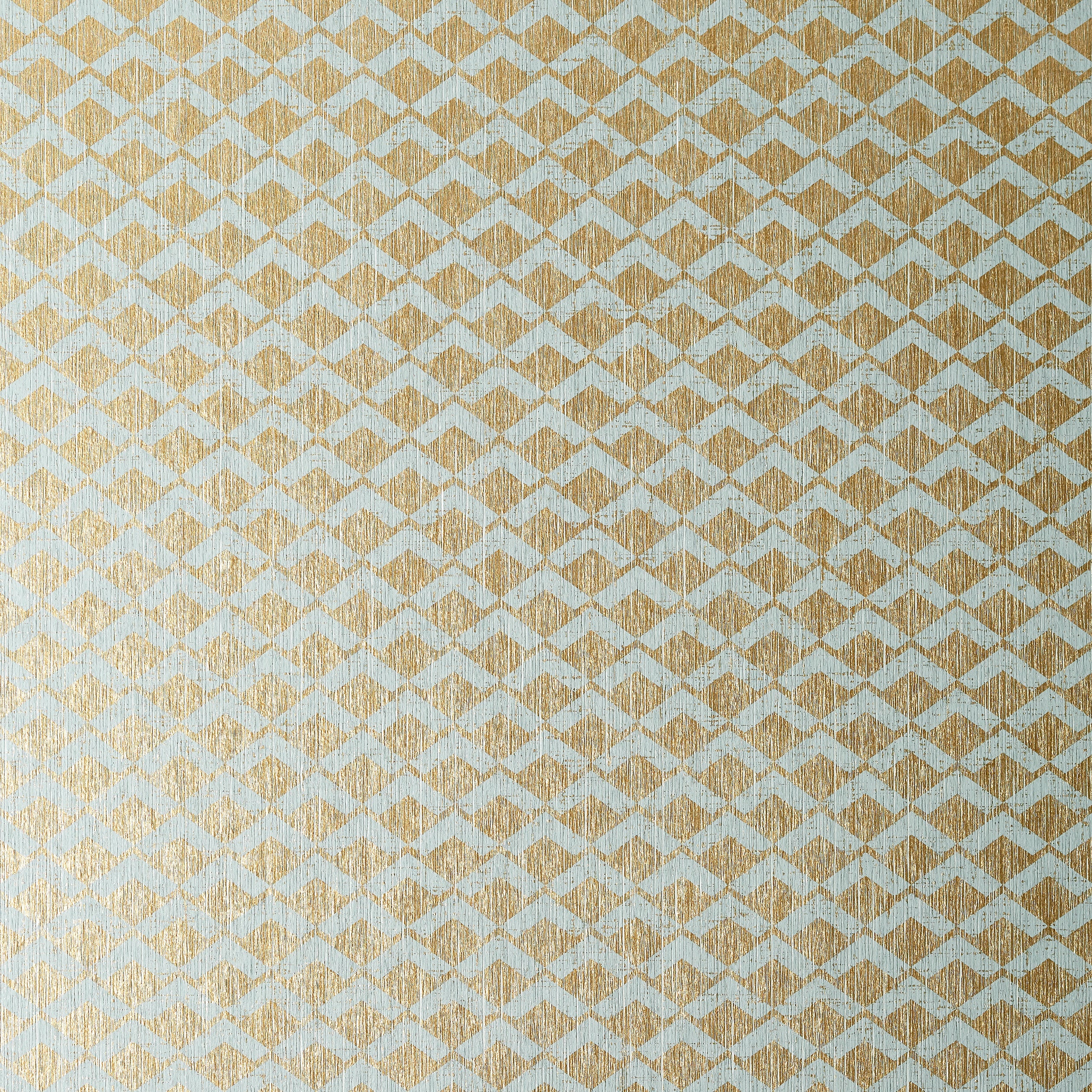 Cashiers fabric in aqua on metallic gold color - pattern number AT79111 - by Anna French in the Small Scale collection