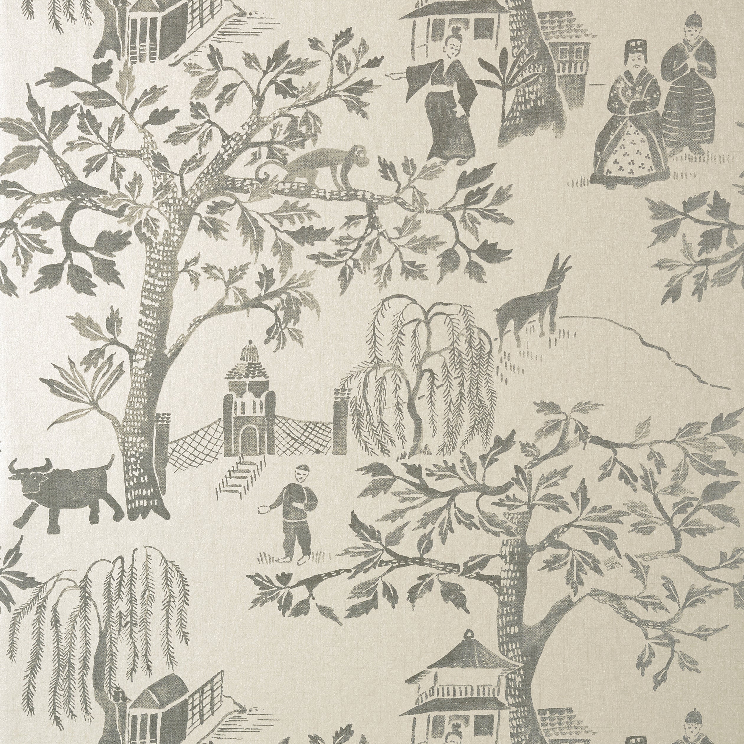 Willow Wood fabric in grey on pearl color - pattern number AT7912 - by Anna French in the Watermark collection