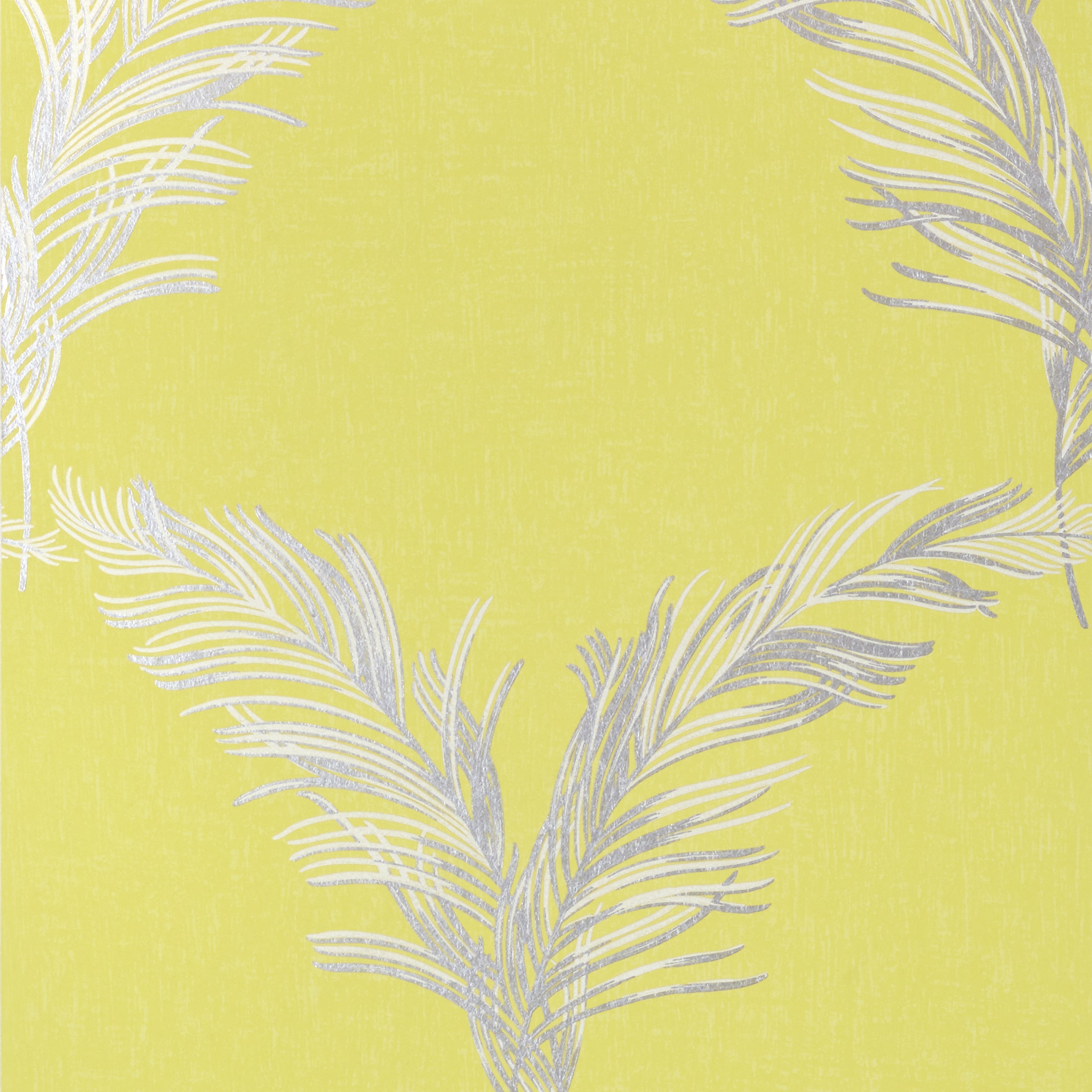 Plumes fabric in metallic silver on citron color - pattern number AT7925 - by Anna French in the Watermark collection