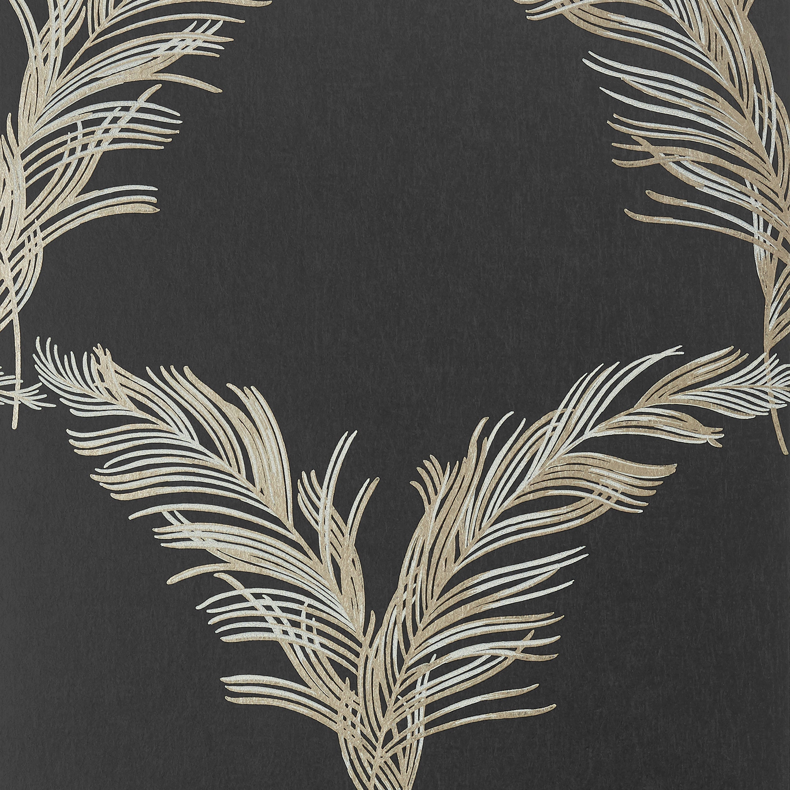Plumes wallpaper in metallic pewter on black color - pattern number AT7928 - by Anna French in the Watermark collection