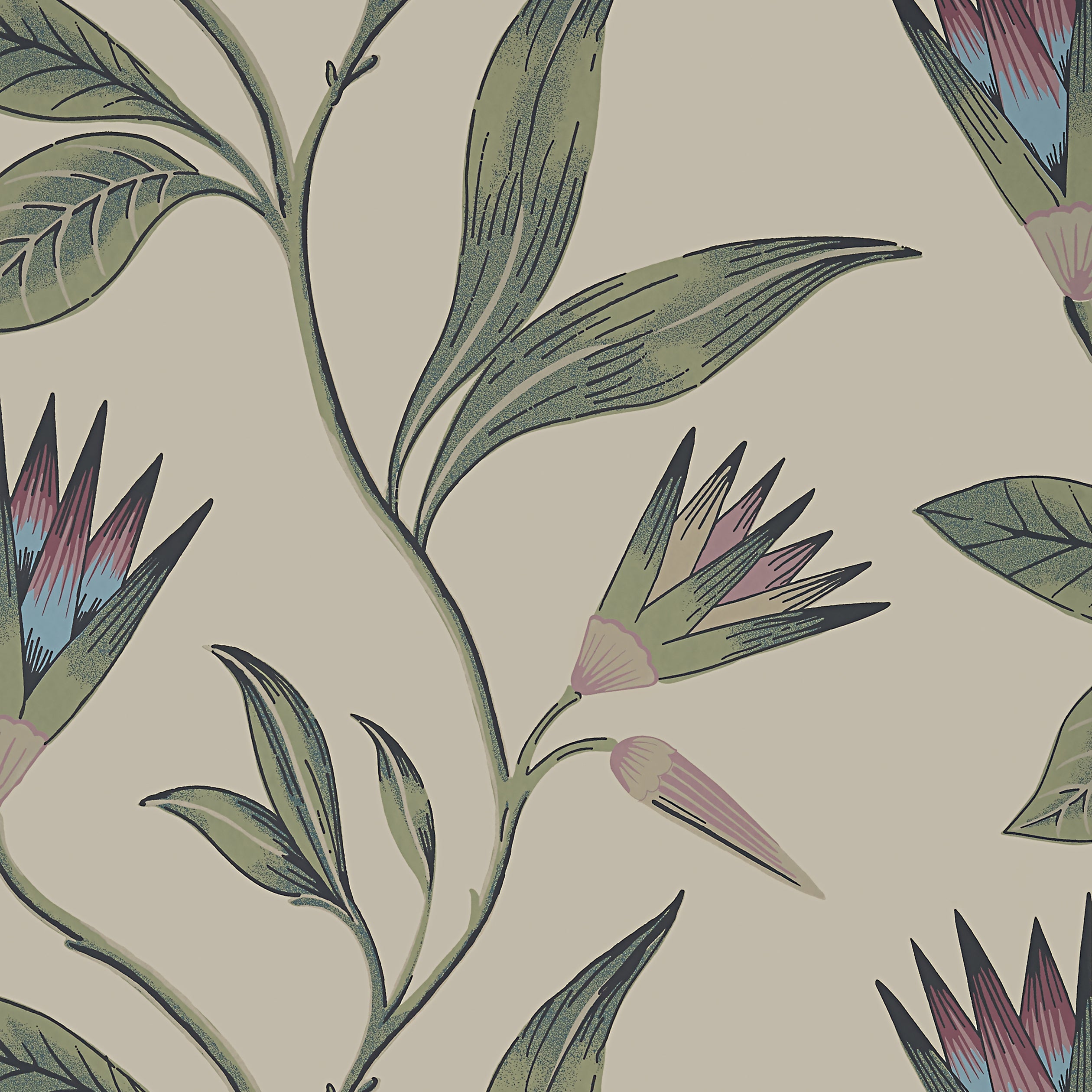 Cleo Vine fabric in plum and blue color - pattern number AT9617 - by Anna French in the Savoy collection