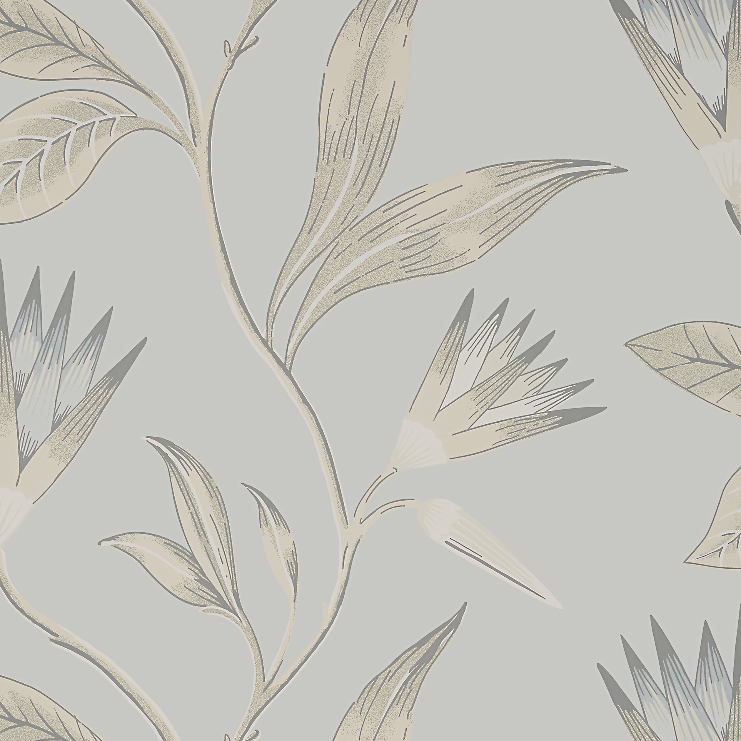 Cleo Vine fabric in spa blue on grey color - pattern number AT9619 - by Anna French in the Savoy collection