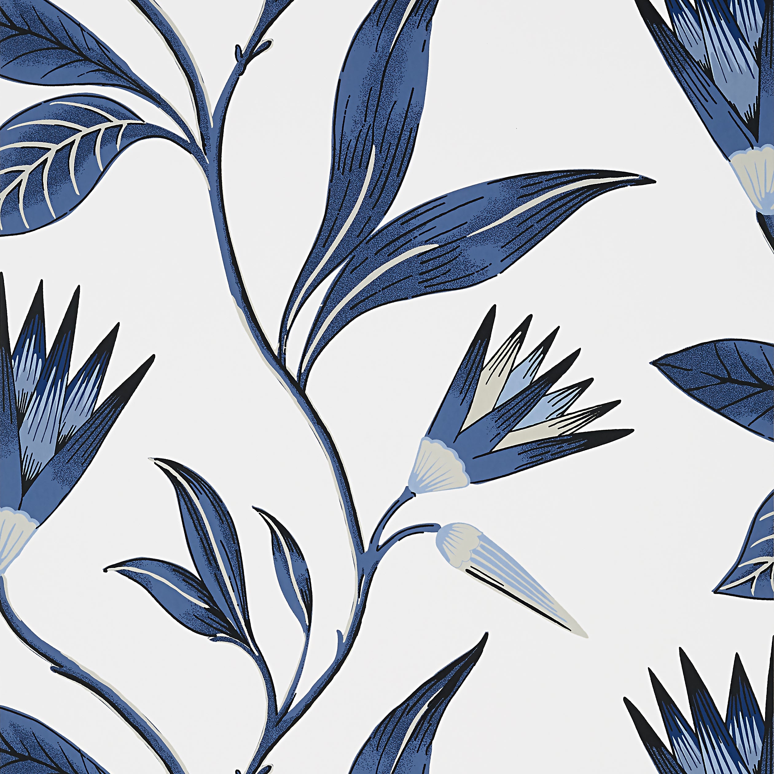 Cleo Vine fabric in blue and white color - pattern number AT9621 - by Anna French in the Savoy collection