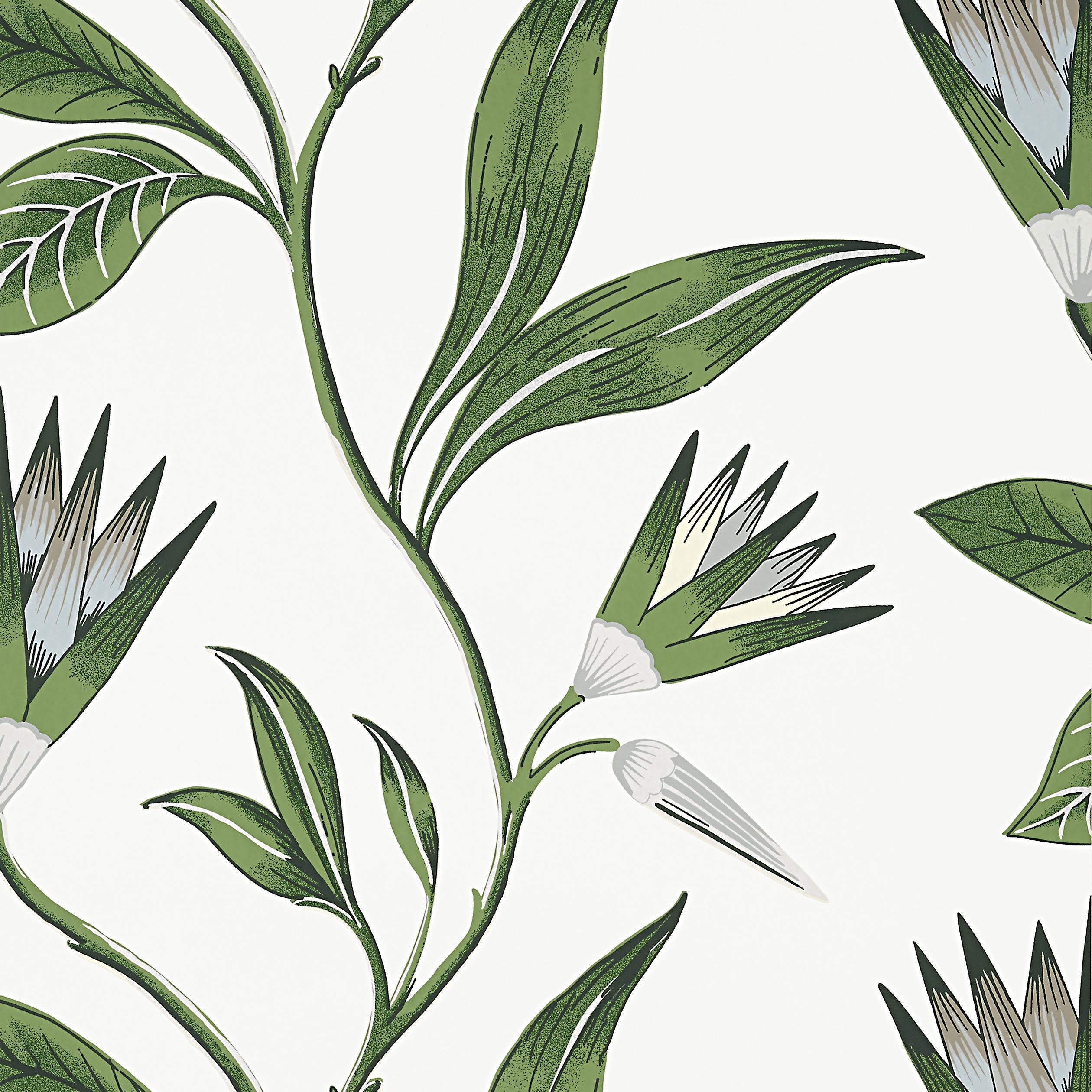 Cleo Vine fabric in green and white color - pattern number AT9622 - by Anna French in the Savoy collection