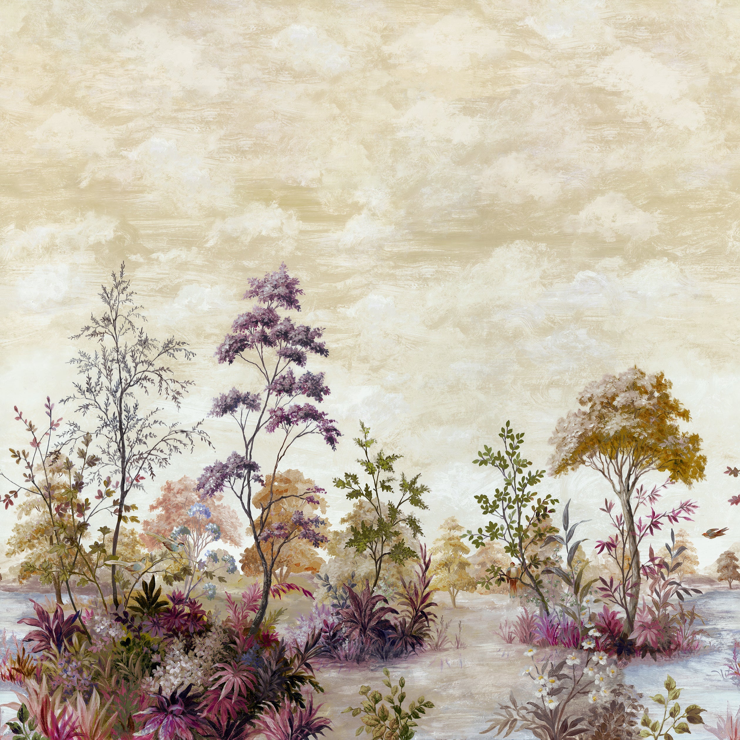 Cumbria Mural mural in eggplant on pearl color - pattern number ATM16153 - by Anna French in the Belvedere collection