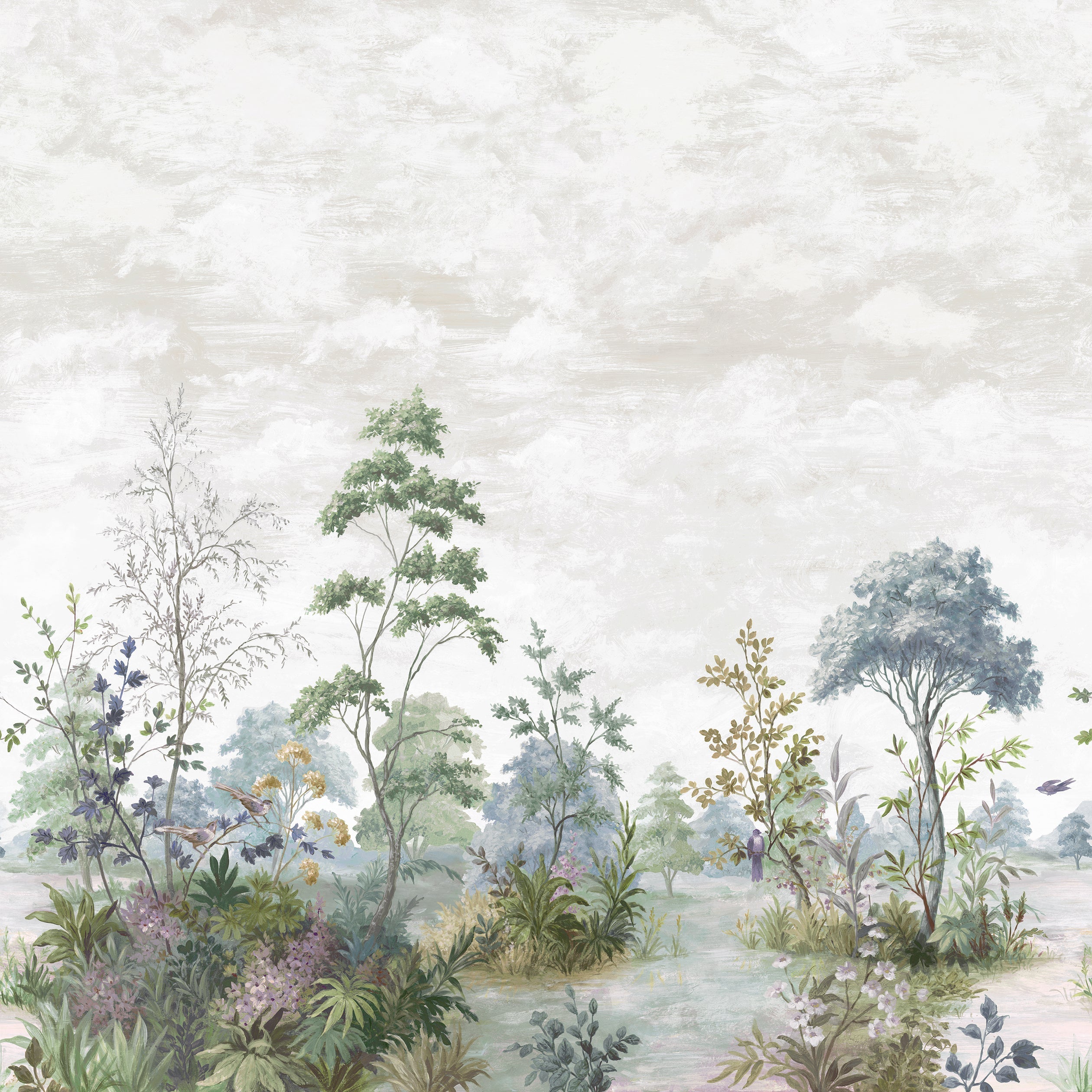 Cumbria Mural mural in pale bl grn on pearl color - pattern number ATM16154 - by Anna French in the Belvedere collection