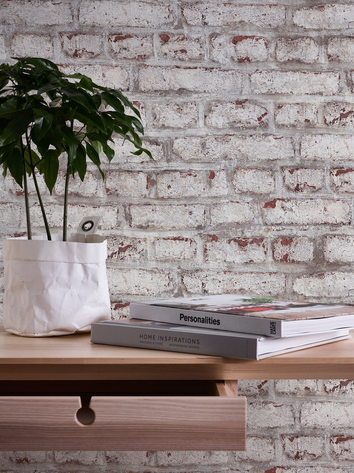 Coastal Brick Effect Motif wallpaper in white color - pattern number BB51100 - by Galerie in the The Bricks And More collection