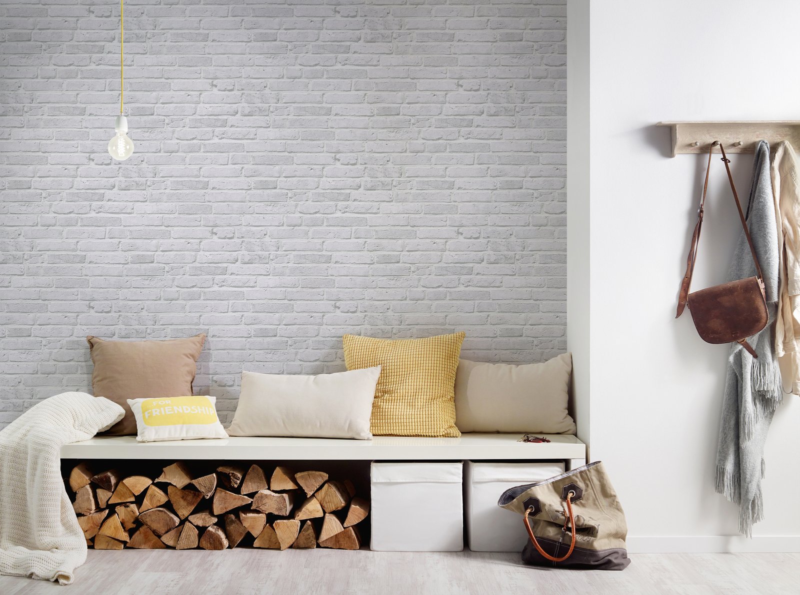 Brickshire Residents Motif wallpaper in silver grey color - pattern number BB51104 - by Galerie in the The Bricks And More collection