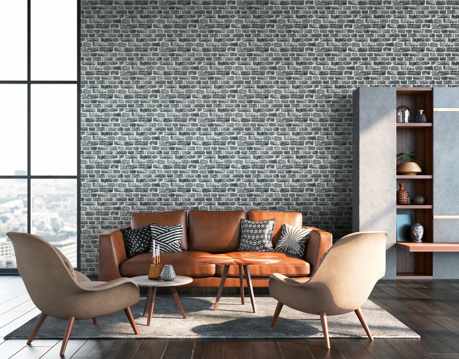 Stone Symphony Motif wallpaper in silver grey color - pattern number BB51123 - by Galerie in the The Bricks And More collection