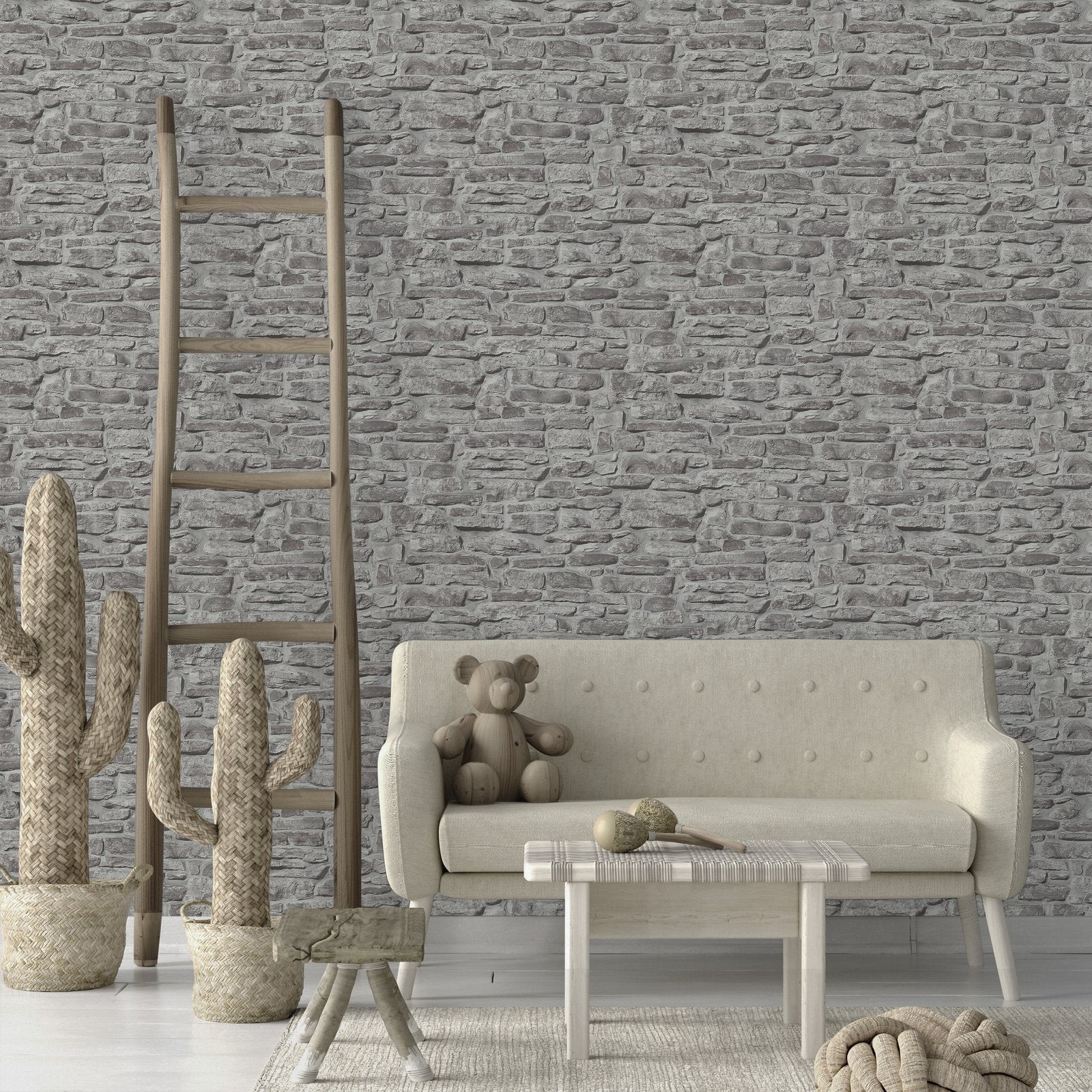 Stone Symphony Motif wallpaper in silver grey color - pattern number BB51125 - by Galerie in the The Bricks And More collection