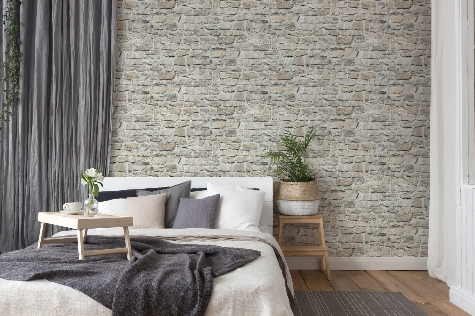 Stone Symphony Motif wallpaper in silver grey color - pattern number BB51130 - by Galerie in the The Bricks And More collection