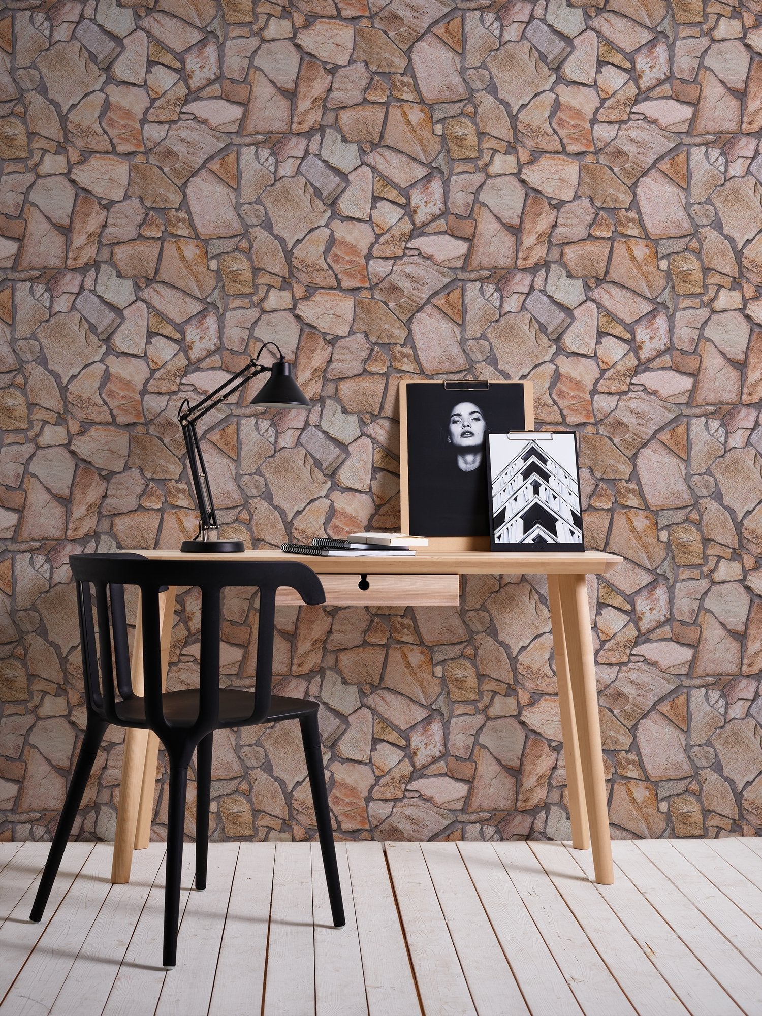 Claystone Cottage Motif wallpaper in beige color - pattern number BB51136 - by Galerie in the The Bricks And More collection