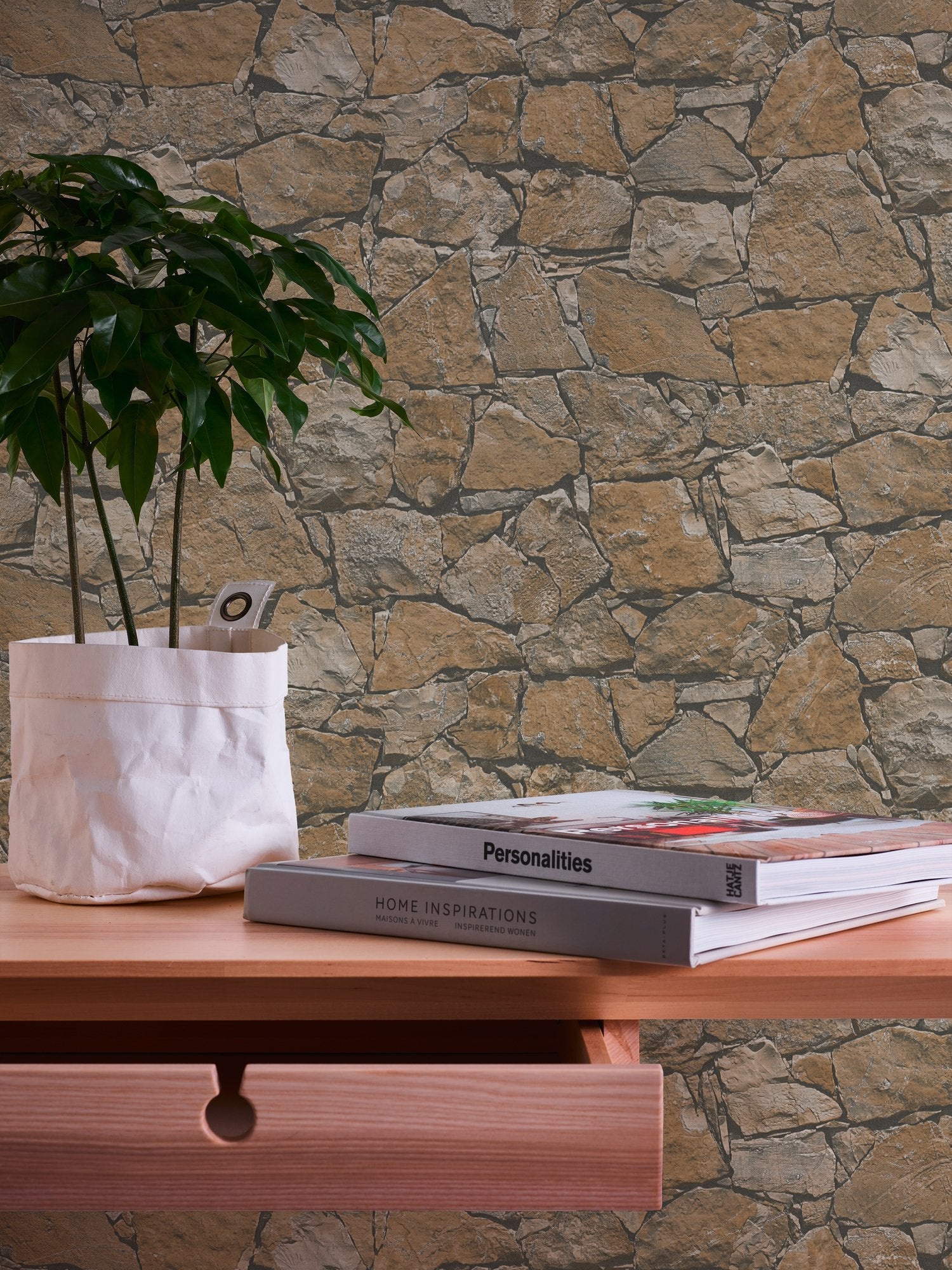Claystone Cottage Motif wallpaper in bronze brown color - pattern number BB51138 - by Galerie in the The Bricks And More collection