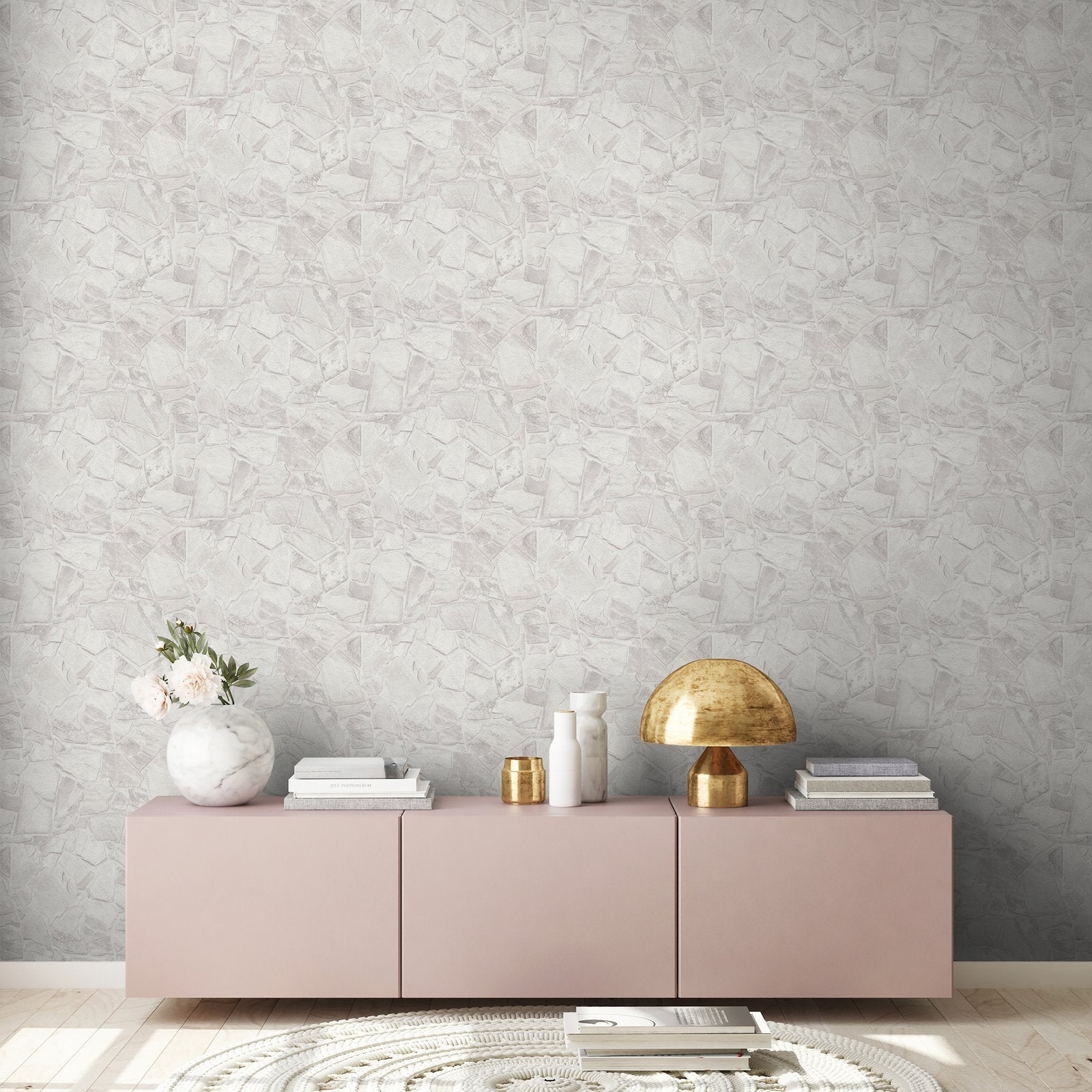Petrified Paradise Motif wallpaper in white color - pattern number BB51139 - by Galerie in the The Bricks And More collection