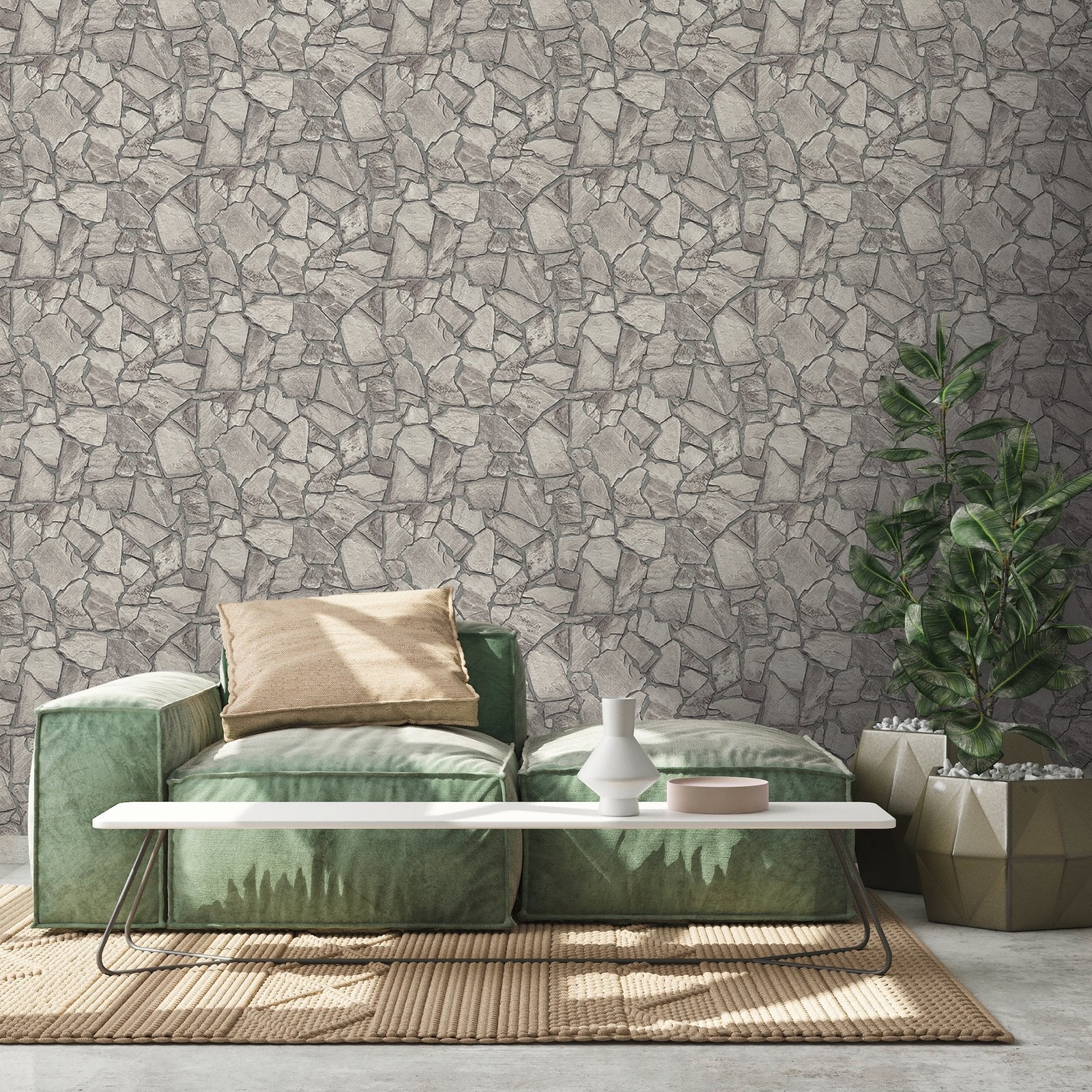 Petrified Paradise Motif wallpaper in silver grey color - pattern number BB51140 - by Galerie in the The Bricks And More collection