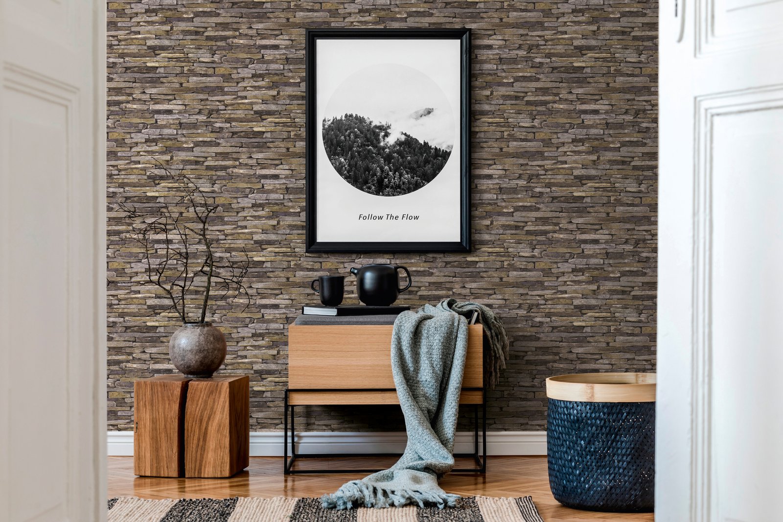 Rocky Retreat Motif wallpaper in bronze brown color - pattern number BB51145 - by Galerie in the The Bricks And More collection