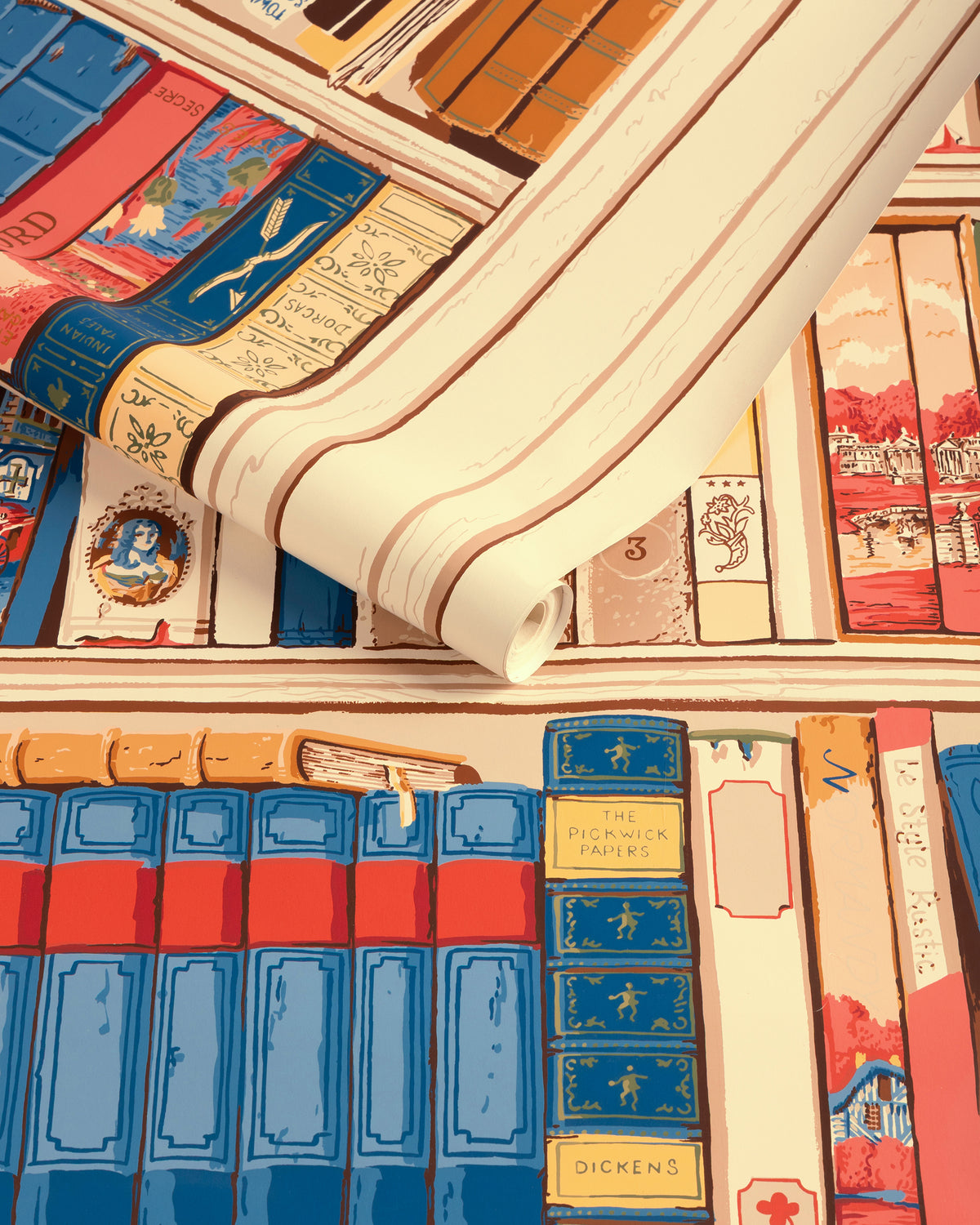 Bibliotheque Wallpaper in Red/Blue color - pattern number BR-69080.195.0 - by Brunschwig and Fils in the Volume 61 collection