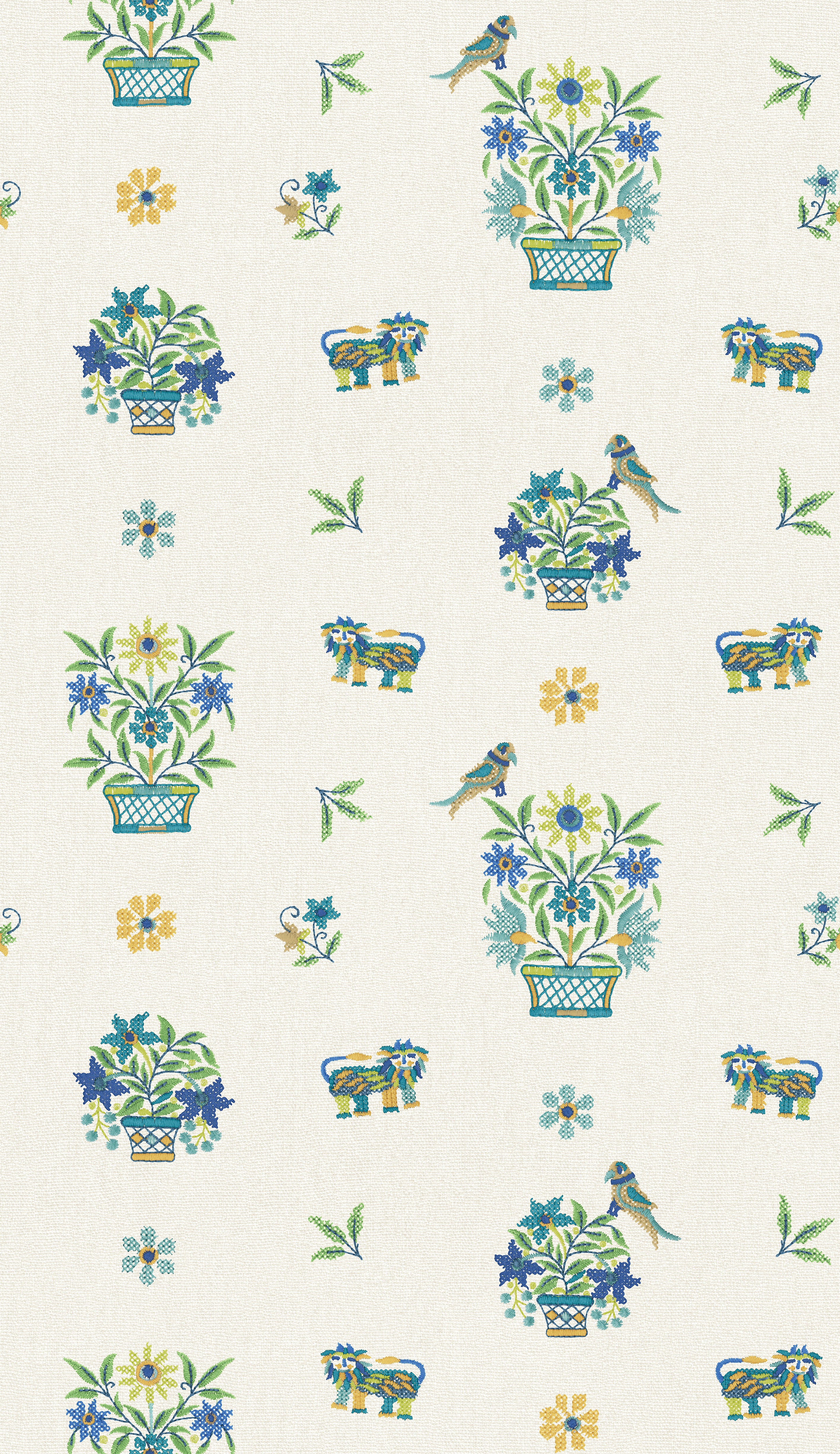 Roar Stitch Wallpaper in blue/green color - pattern number BW45165.3.0 - by G P & J Baker in the Kit Kemp II collection