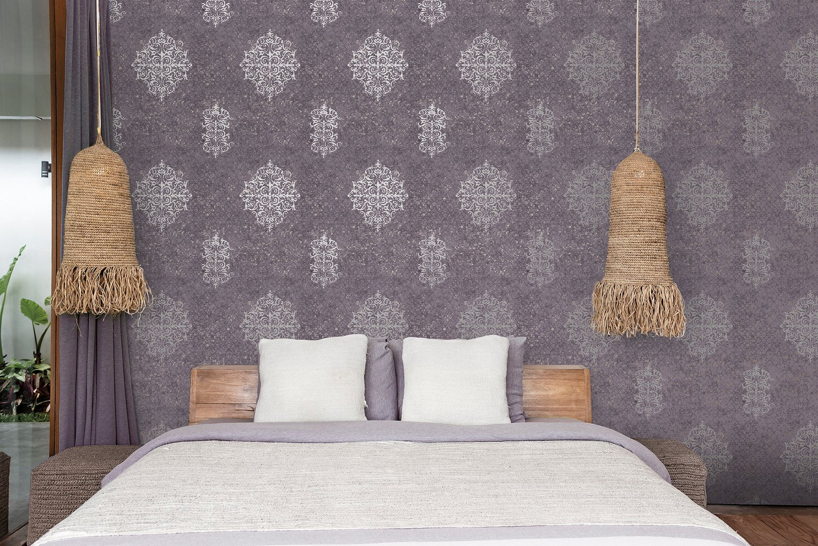 Damask wallpaper in silver grey color - pattern number CM2481 - by Galerie in the Lustre collection
