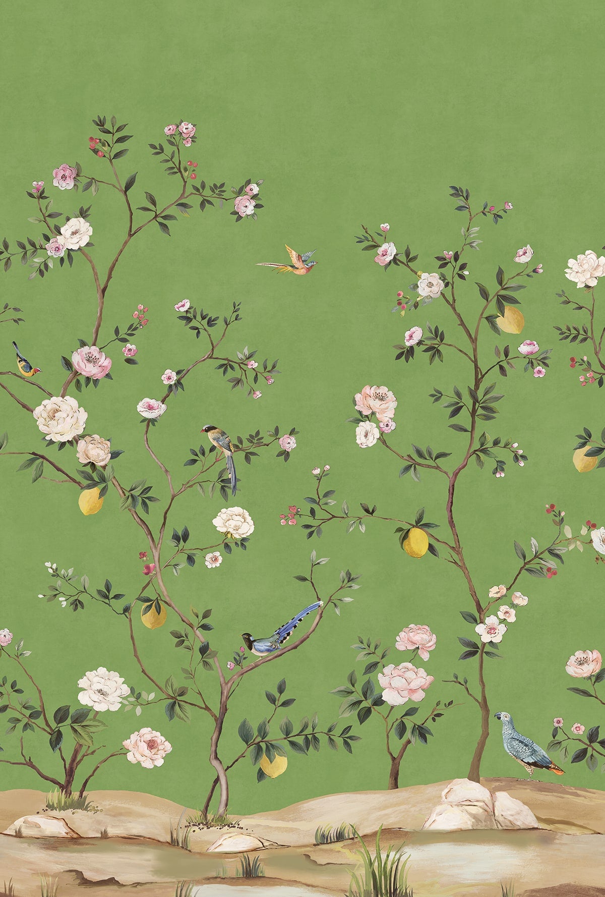 Blossom Chinoiserie 3 Panel Peel and Stick Green DB20704M Mural by