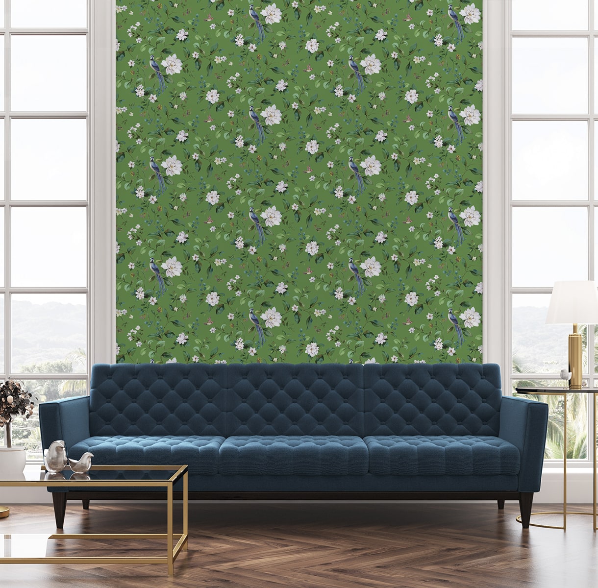Chinoiserie Bird Vine Peel and Stick wallpaper in green color - pattern number DB20804 - by NextWall in the Peel and Stick Wallpaper by Daisy Bennett 2 collection