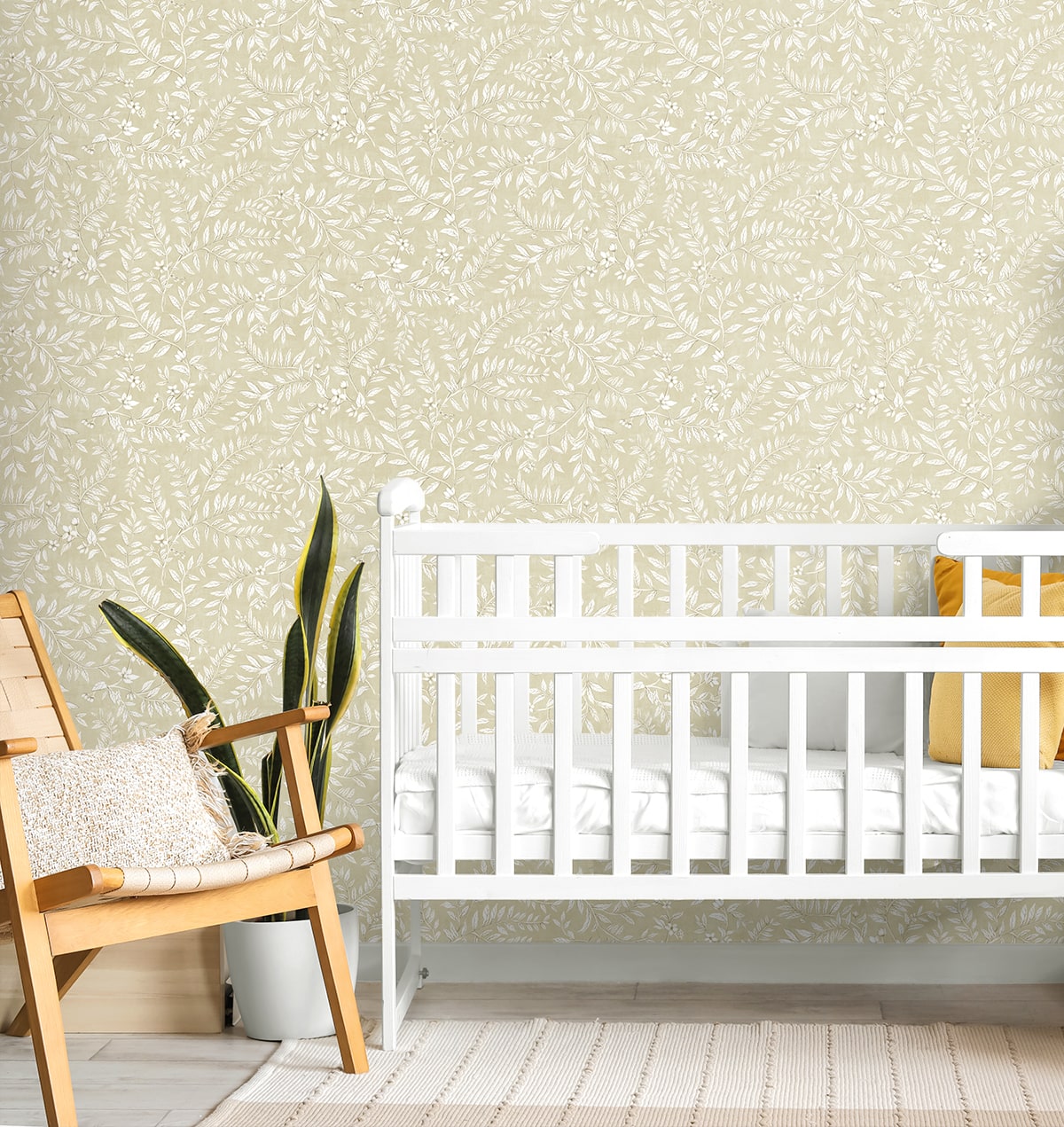 Vining Leaf Trail Peel and Stick Wallpaper in milled oat color - pattern number DB20905 - by NextWall in the Peel and Stick Wallpaper by Daisy Bennett 3 collection