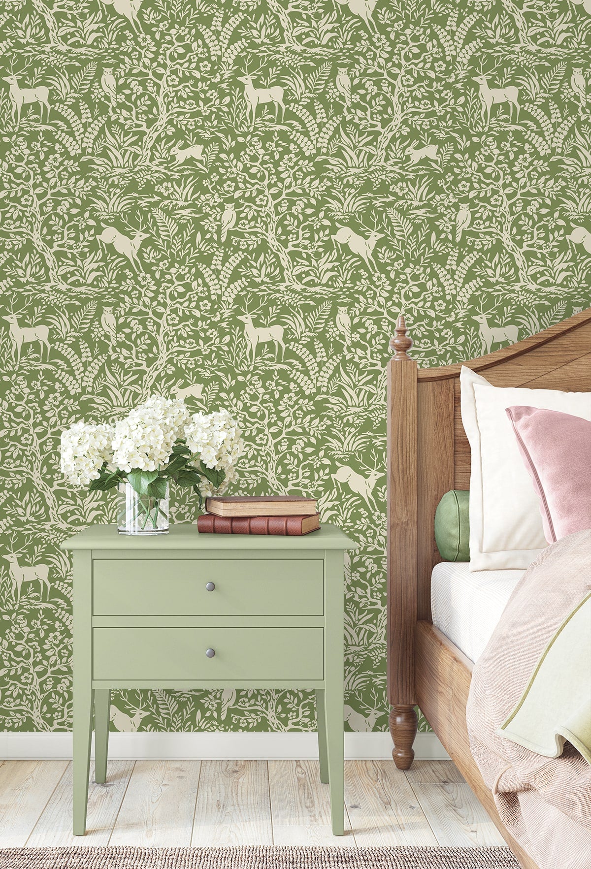 Scandi Forest Peel and Stick Wallpaper in moss green color - pattern number DB21004 - by NextWall in the Peel and Stick Wallpaper by Daisy Bennett 3 collection
